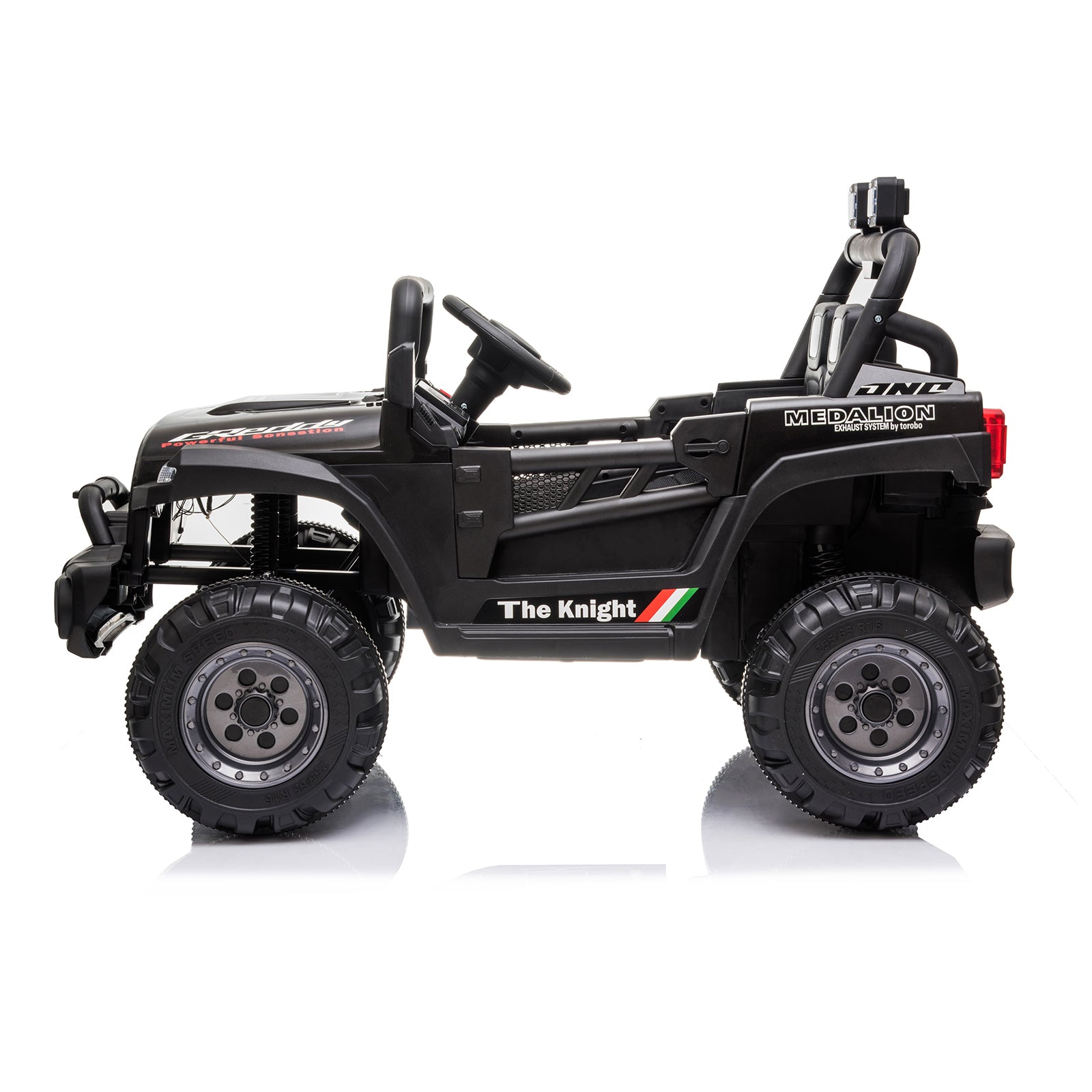 Track 7 12V 2-Seats 2WD off-road vehicle for kid 3+, 2 speed adjustable, with Parent Remote Control, Music, Black
