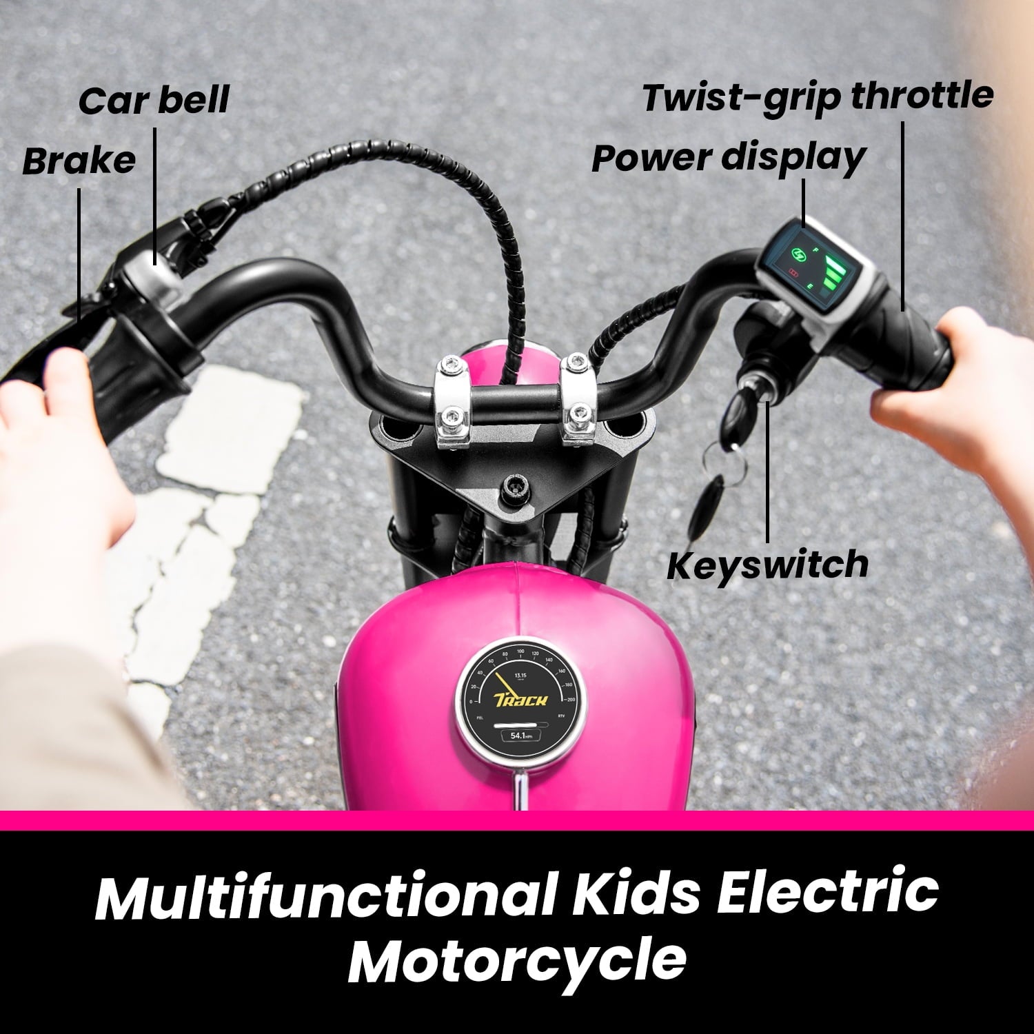 Track 7 36V Electric Dirt Bike for kids, 350W Ride on Motorcycle with Twist Grip Throttle, Hand-Operated Brakes, Key Start, Off-Road Motocross Speed Up to 15 MPH, Age 8+, Pink