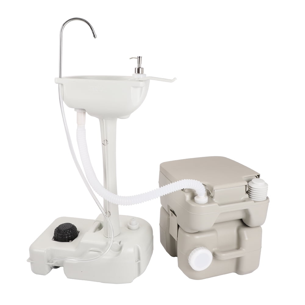 COOKCOK Portable Removable Outdoor Hand Sink with Portable Toilet, HDPE, White