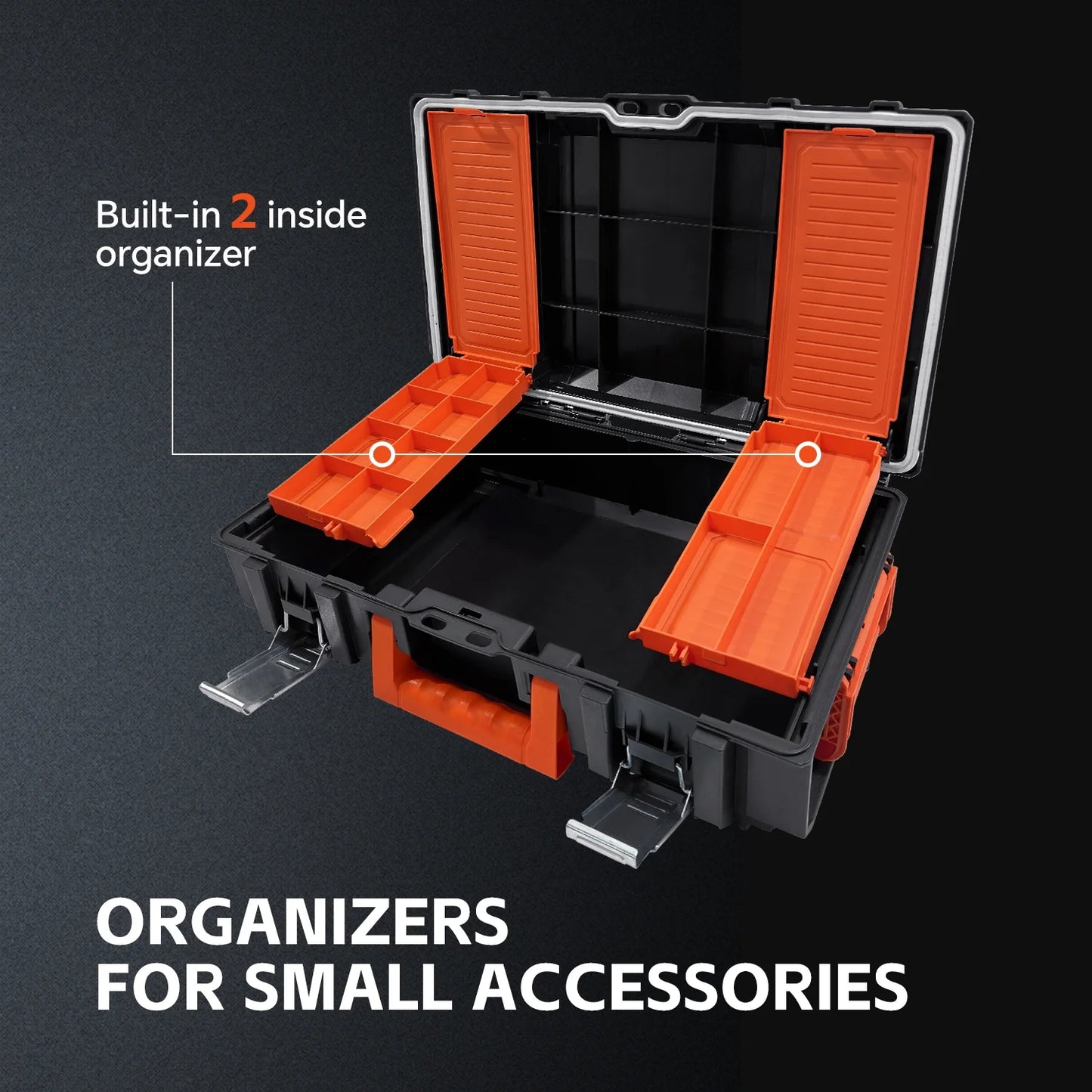 COOKCOK Stackable Storage System - 4 Pieces Set, Rolling Tool Box Set Mobile Tool Chest Storage Organizer Portable . Mobile Utility Cart with Comfort Grip Handle and Tough Latches, Black