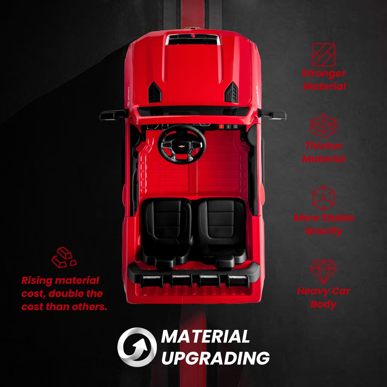 Track Seven 24V Ride on Car, Licensed Silverado HD 2 Seater Electric Car for Boys Girls Age 3+, 24V Ride on Truck w/Remote Control, Music, ABC, Red