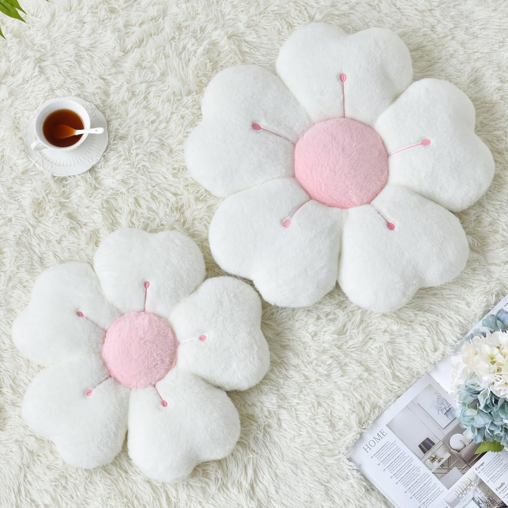 COOKCOK Flower Pillow, 15" Flower Shaped Throw Pillows for Bed Couch, Cute Daisy Flower Pillows Seating Cushions with Room Decor for Bedroom Living Room, White