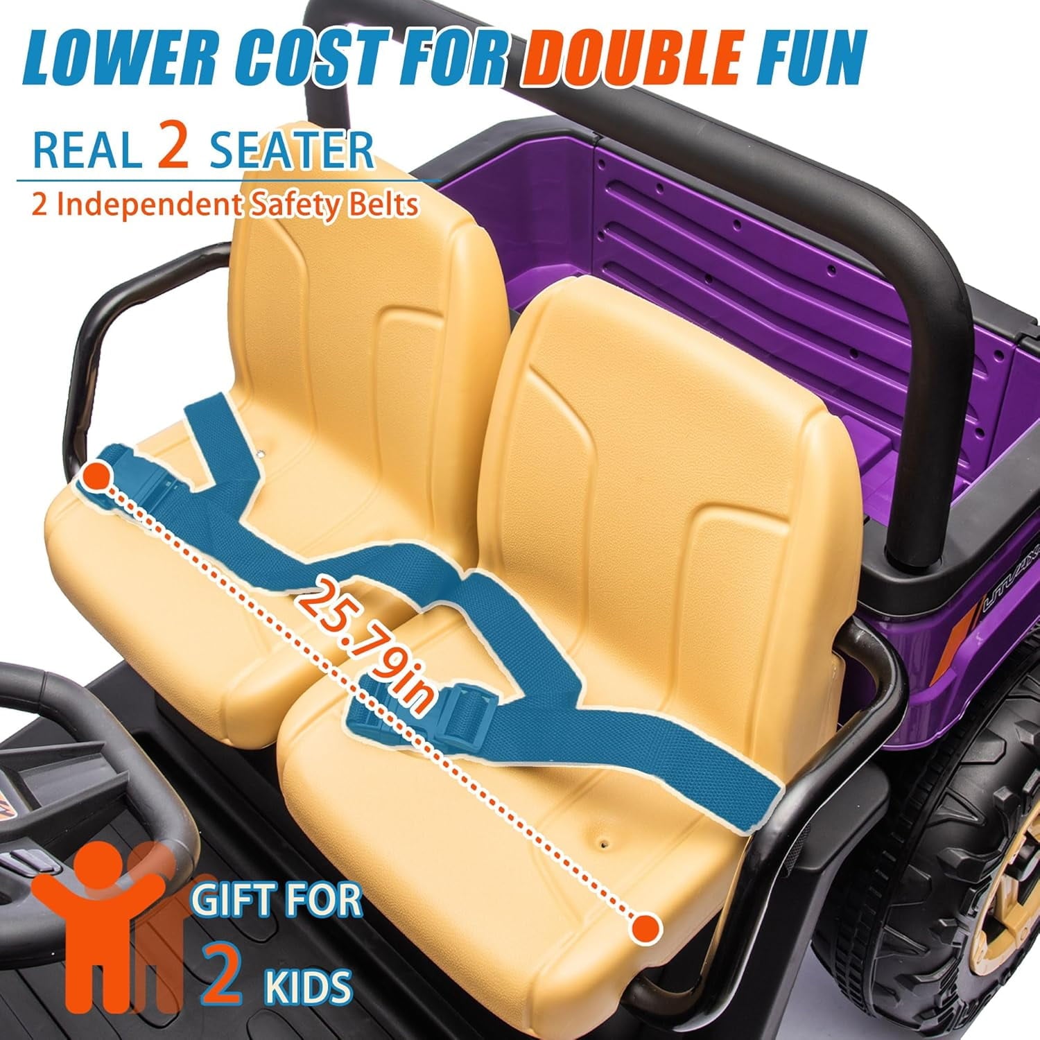 Track 7 24V 2 Seater Ride on Car, 25.79" Width Large Seat, 24V Ride On UTV w/Remote Control, Automatic Tipping Bucket, Bluetooth, Portable Handle, Electric Car Truck for Boys Girls Age 3+, Purple