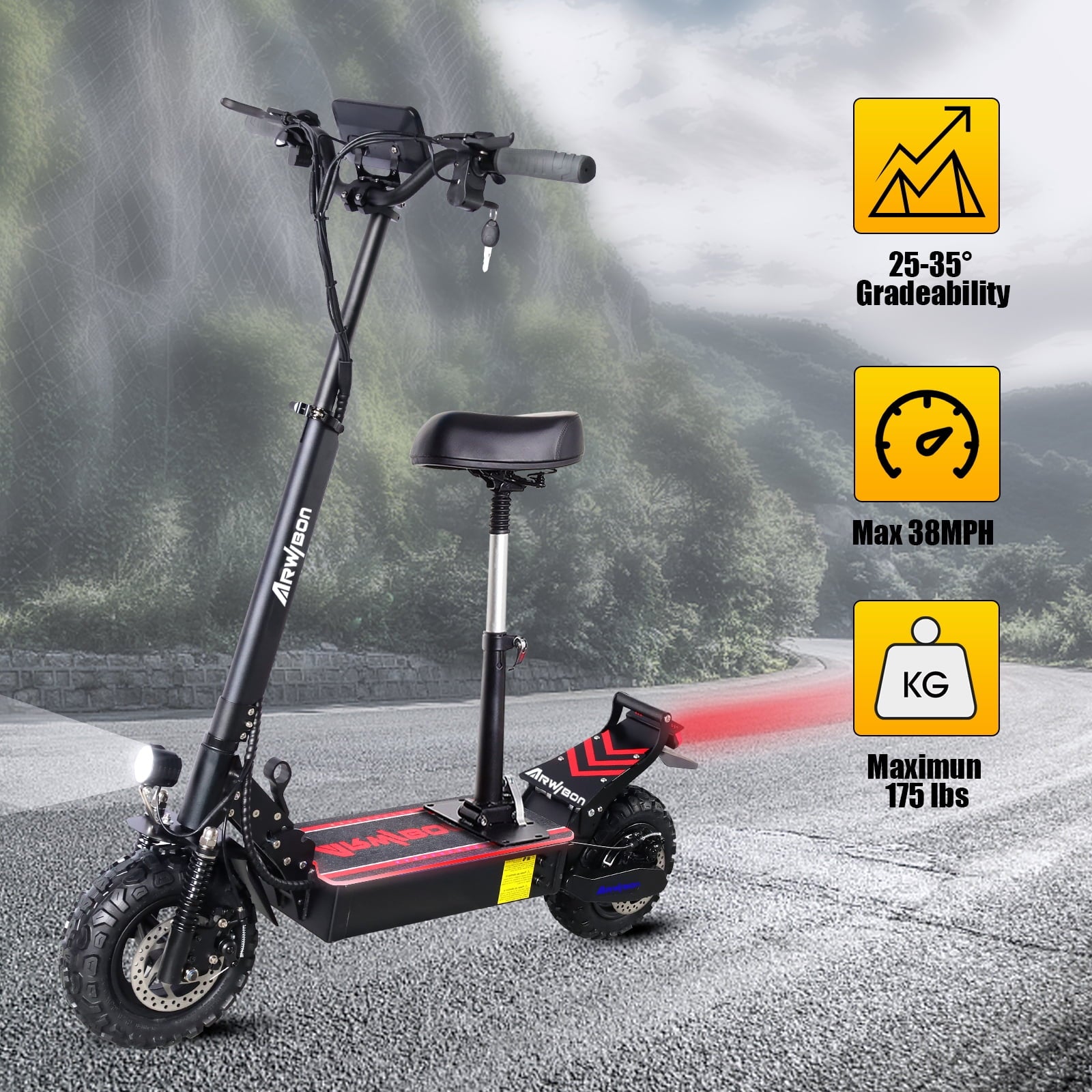 LISUEYNE Electric Scooter with Seat, 52V 18AH Adults Kick Scooter, Up to 38 MPH & 20-30 Miles, 2500W 11'' Vacuum Off-Road Tire, Hydraulic Disc Braking, Adjustable Height