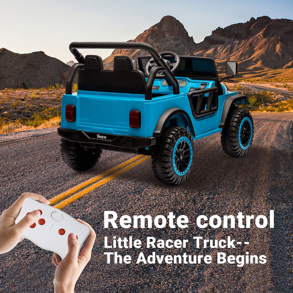 Track 7 24V Ride on Truck, Electric Car for Boys Girls Age 3+, Ride on Car with Remote Control, Music, Bluetooth, Spring Suspension, Max Speed 5 mph, Blue