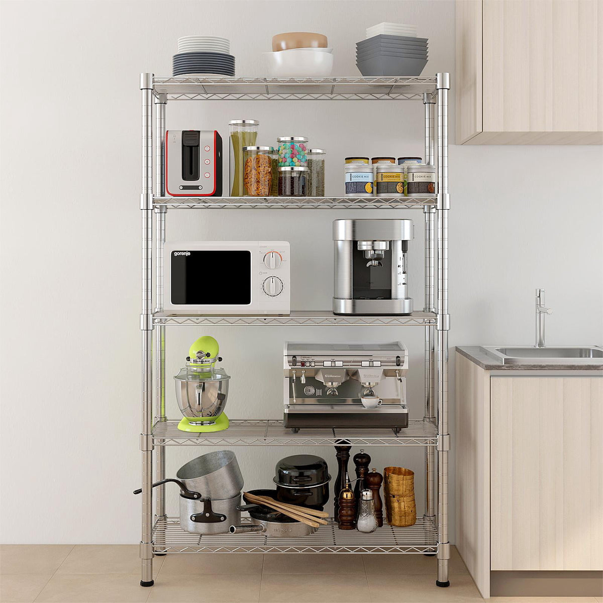 COOKCOK5-Tier Wire Shelving Unit, 35" x 13.8" x 71" Heavy Duty Adjustable Metal Storage Shelf, 1000 lbs Capacity, Silver