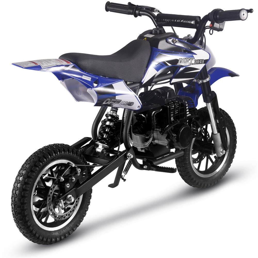 Track 7 50CC 2-Stroke Kid Dirt Bike, Off Road Gas Motorcycle, Trail Bike Up to 25Mph, EPA Approved Kids Gas Dirt Bike W/Rear Suspension, Pull Start, Front & Rear Disc Brake, Blue