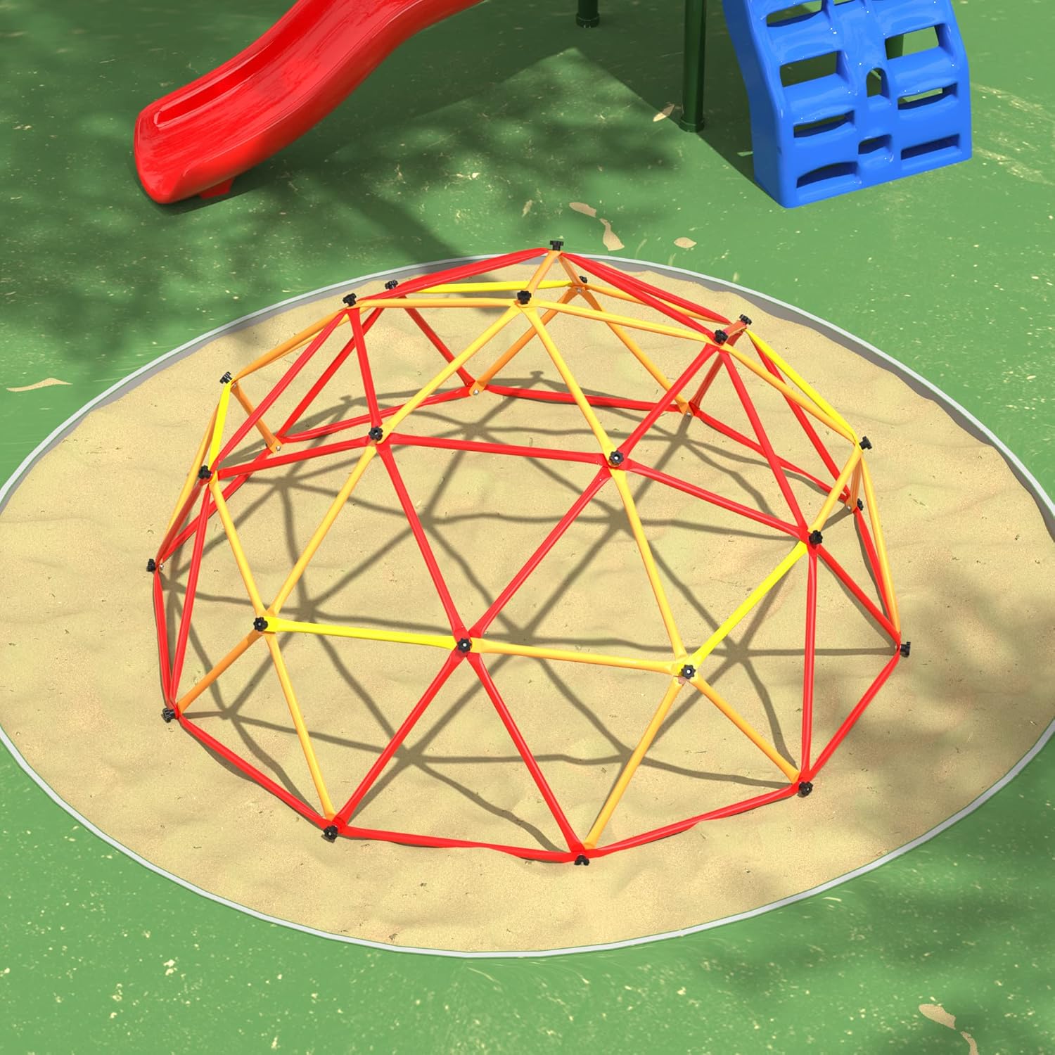 Track Seven Climbing Dome for Kids, Universal Exercise Dome Climber, Dome Climber for Kids Outdoor, Supporting 439lbs Play Center Outdoor Playground For Fun, Red and Yellow and Blue