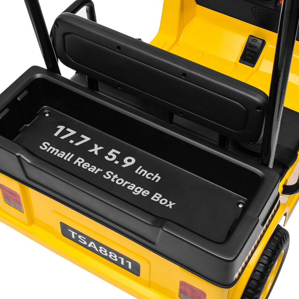Track 7 24V Ride on Car, Electric Golf Cart with Ceiling, Ride on Truck with Remote Control, Music, Rear Storage Box, Electric Car for Boys Girls Age 3+, 18.5" Large Seat with Armrests, Yellow