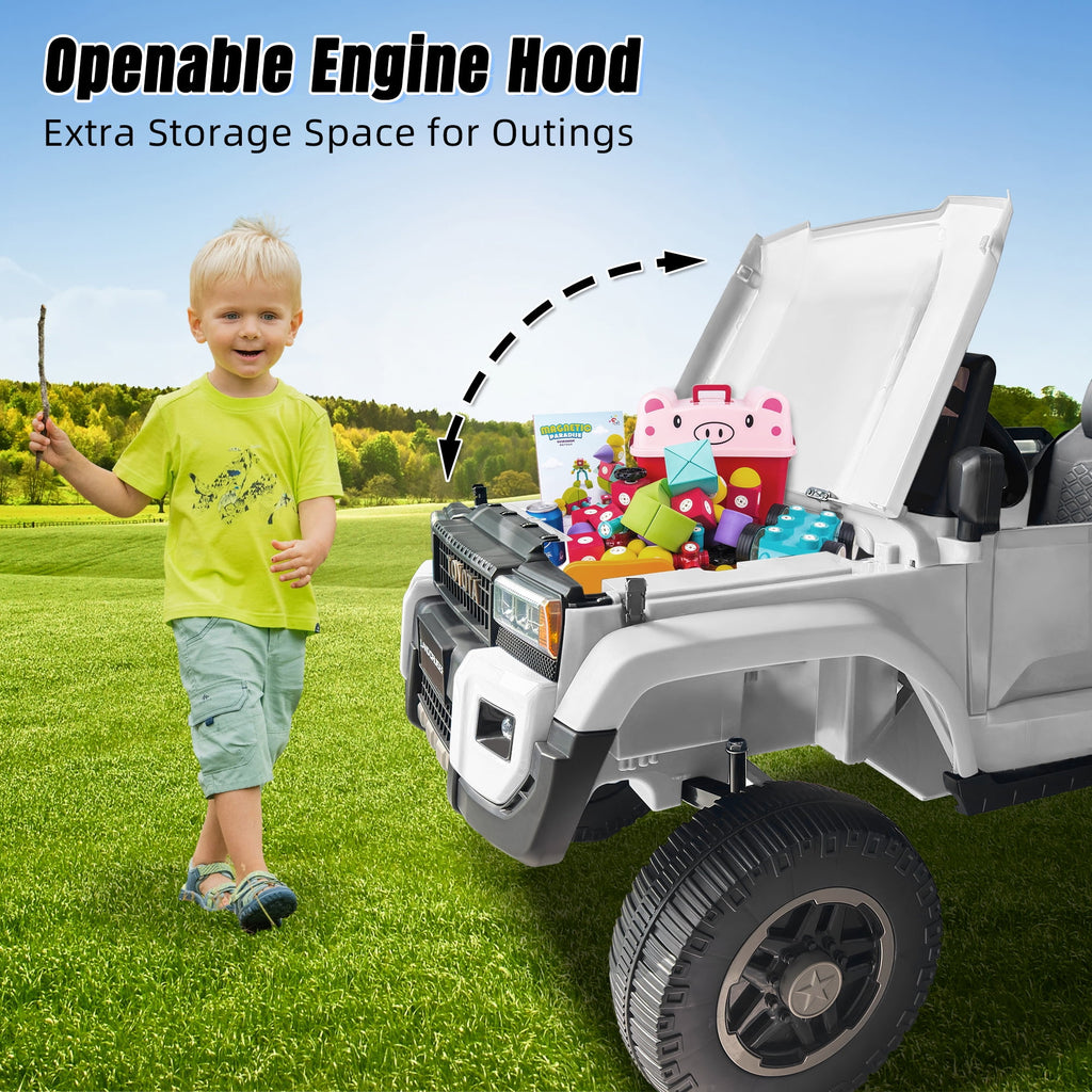 Track 7 24V Ride on Car, Licensed Toyota LC 250 2-Seater Electric Car for Boys Girls, 24V Ride on Car with Remote Control, Music, Bluetooth, Front Storage Space, Shovel,  White
