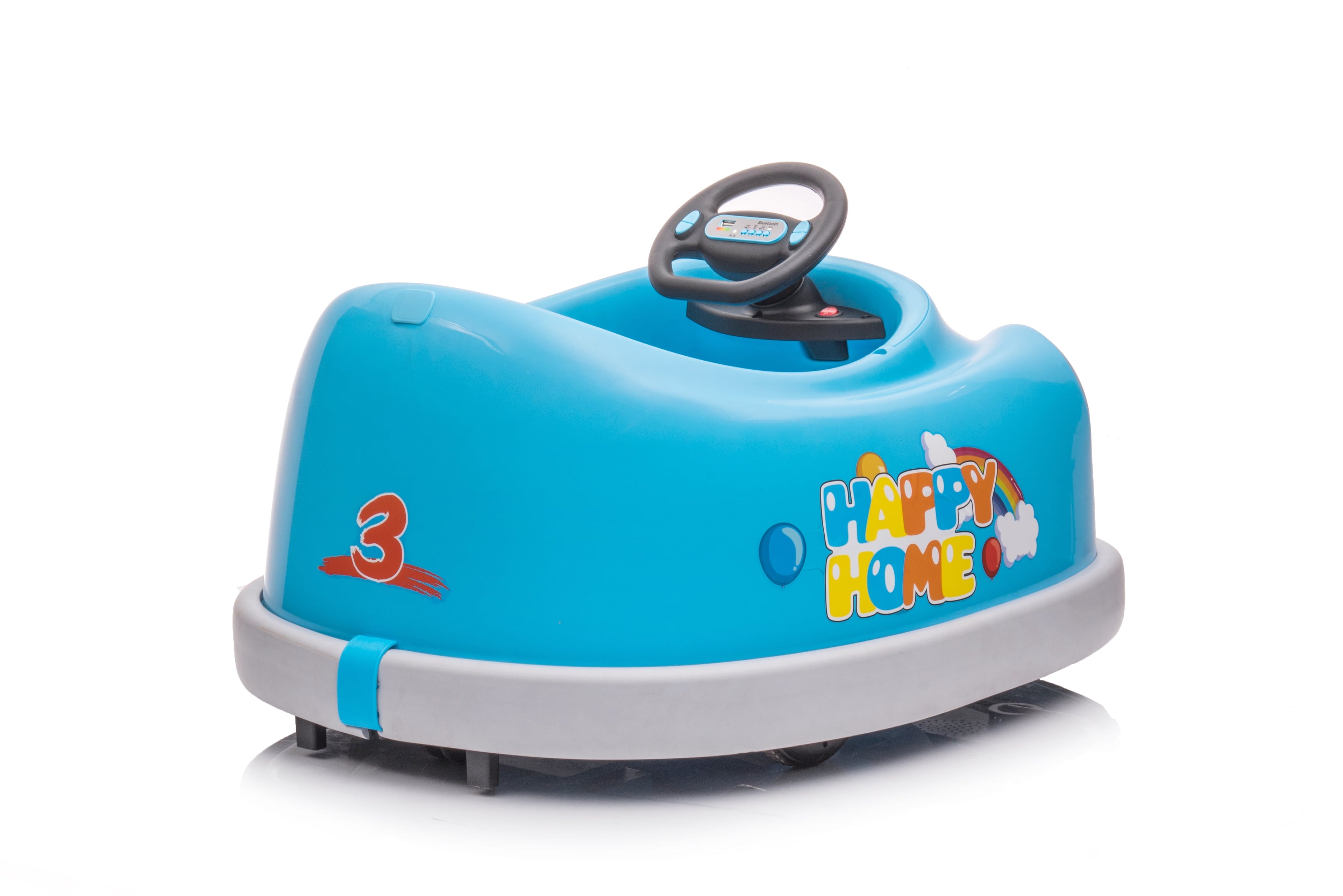 Track 7 Kids Ride on Bumper Car, 12V Electric Car for Boys Girls, Age 1-6 Years, with Remote Control, Bluetooth, Push Rod, Rocking Horse Mode, 360 Degree Turning, Blue