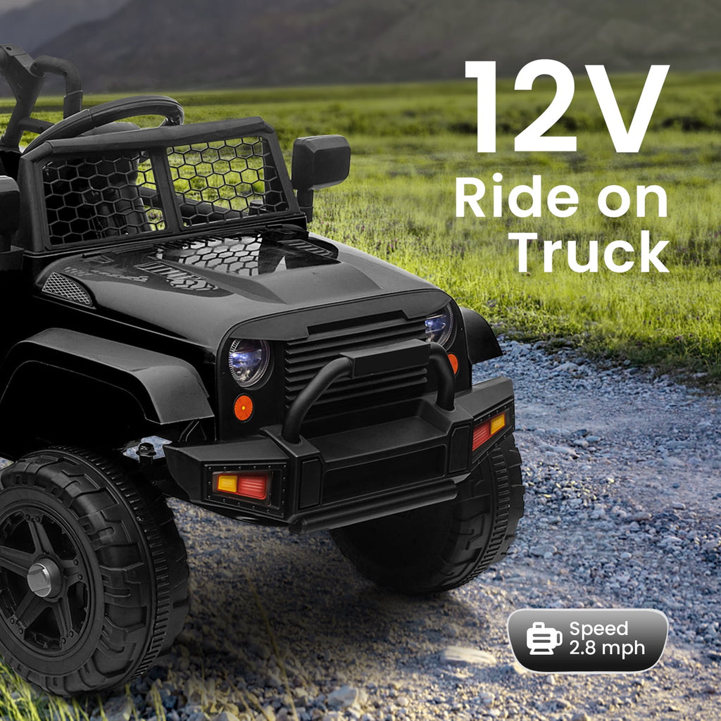 Track Seven Kids Ride on Truck, 12V Electric Car for Boys Girls Age 3+, Music, Ride on Car with Remote Control, Black