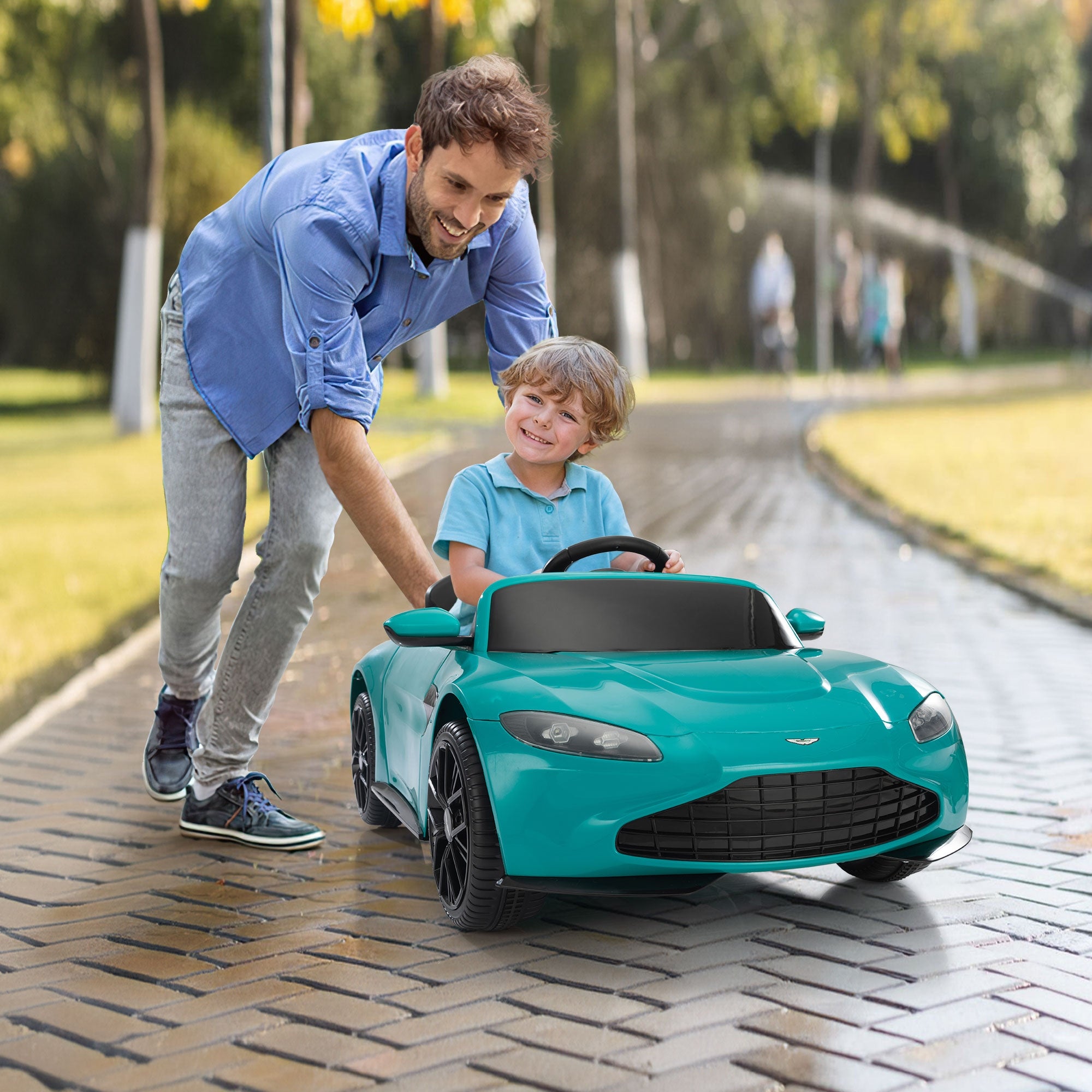 Track 7 12V Kids Ride on Car, Licensed Electric Vehicle with Remote Control, LED Lights, Built-in Music, Adjustable Volume and Power Display, Green