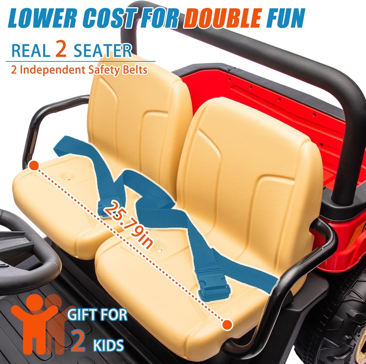 Track 7 24V 2 Seater Ride on Car, 25.79" Width Large Seat, 24V Ride On UTV w/Remote Control, Automatic Tipping Bucket, Bluetooth, Portable Handle, Electric Car Truck for Boys Girls Age 3+, Red