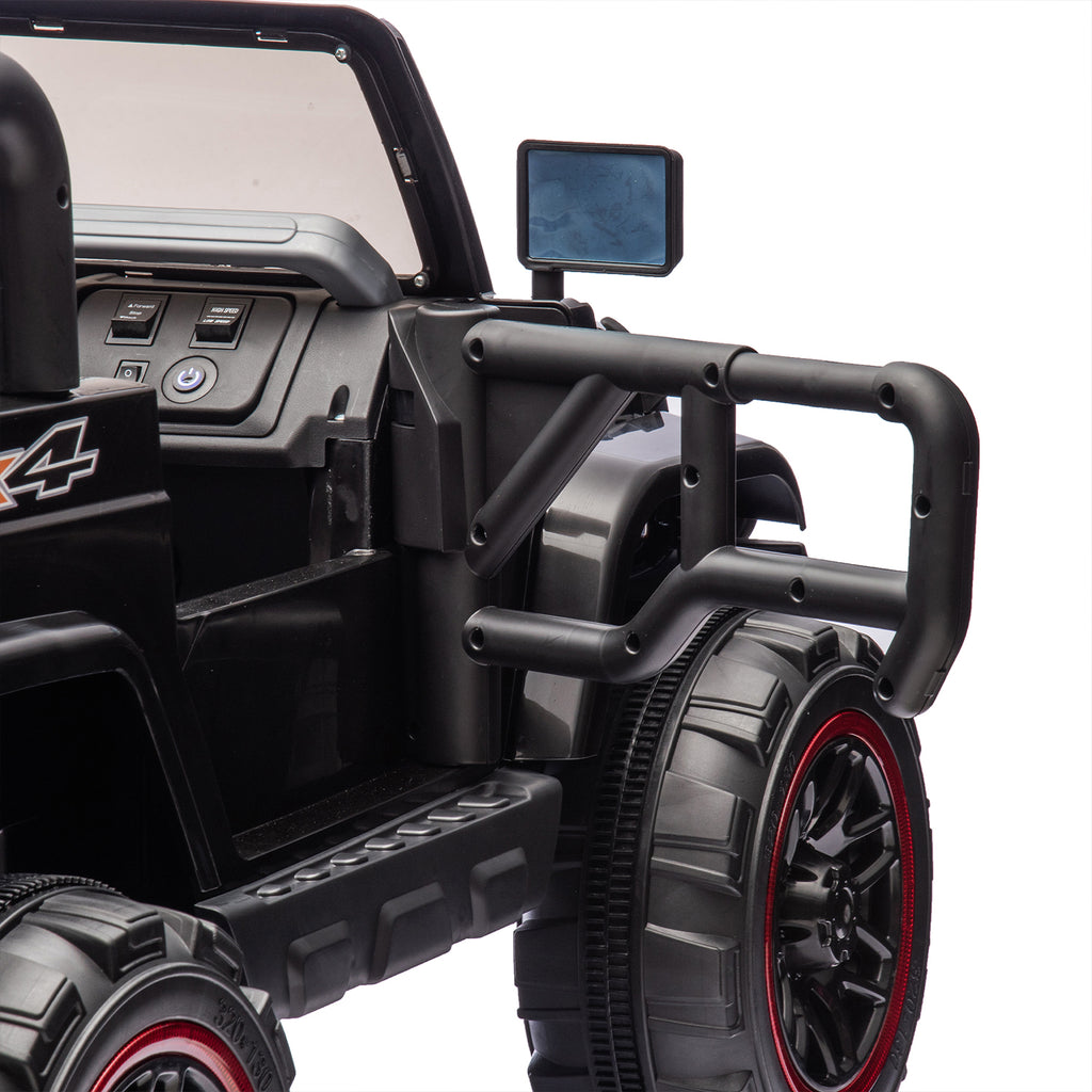Track 7 24V Ride on Car, Kids Ride on Truck w/Remote Control, 19.09" Seat Width, Bluetooth, Lights, Searchlight, Rear Storage, Portable Pull Rod, Max Speed 4 mph, Electric Car for Boys Girls, Black
