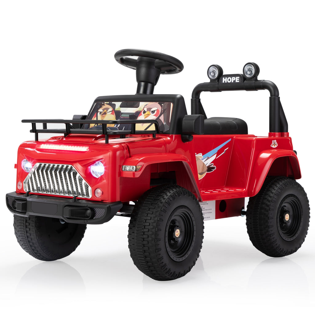 Track 7 6V Kids Ride on Truck Car, Electric Vehicles Battery Powered Cars for Toddlers with Spring Suspension, LED Lights, MP3, Bluetooth Off-Road Truck , Red