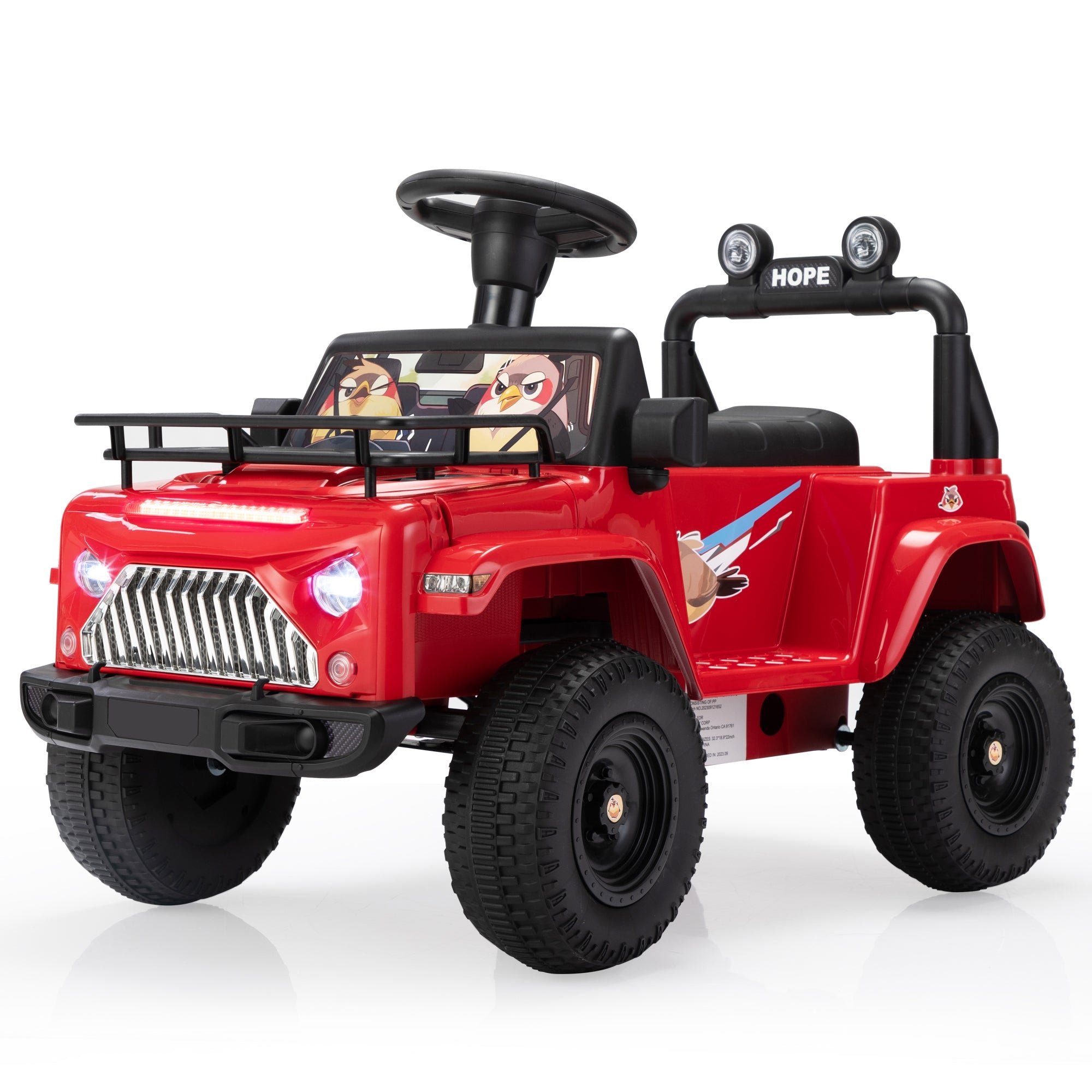 Track 7 6V Kids Ride on Truck Car, Electric Vehicles Battery Powered Cars for Toddlers with Spring Suspension, LED Lights, MP3, Bluetooth Off-Road Truck , Red