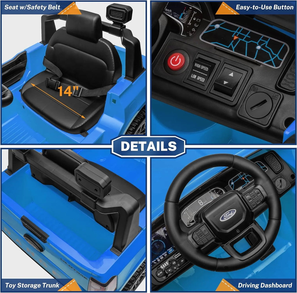 Track 7 12V Kids Ride on Car, Licensed Ford Ranger Electric Car with Remote Control, Music Player, LED Lights, Bluetooth, 12V Ride on Truck Car for Boys Girls Age 3+, Blue
