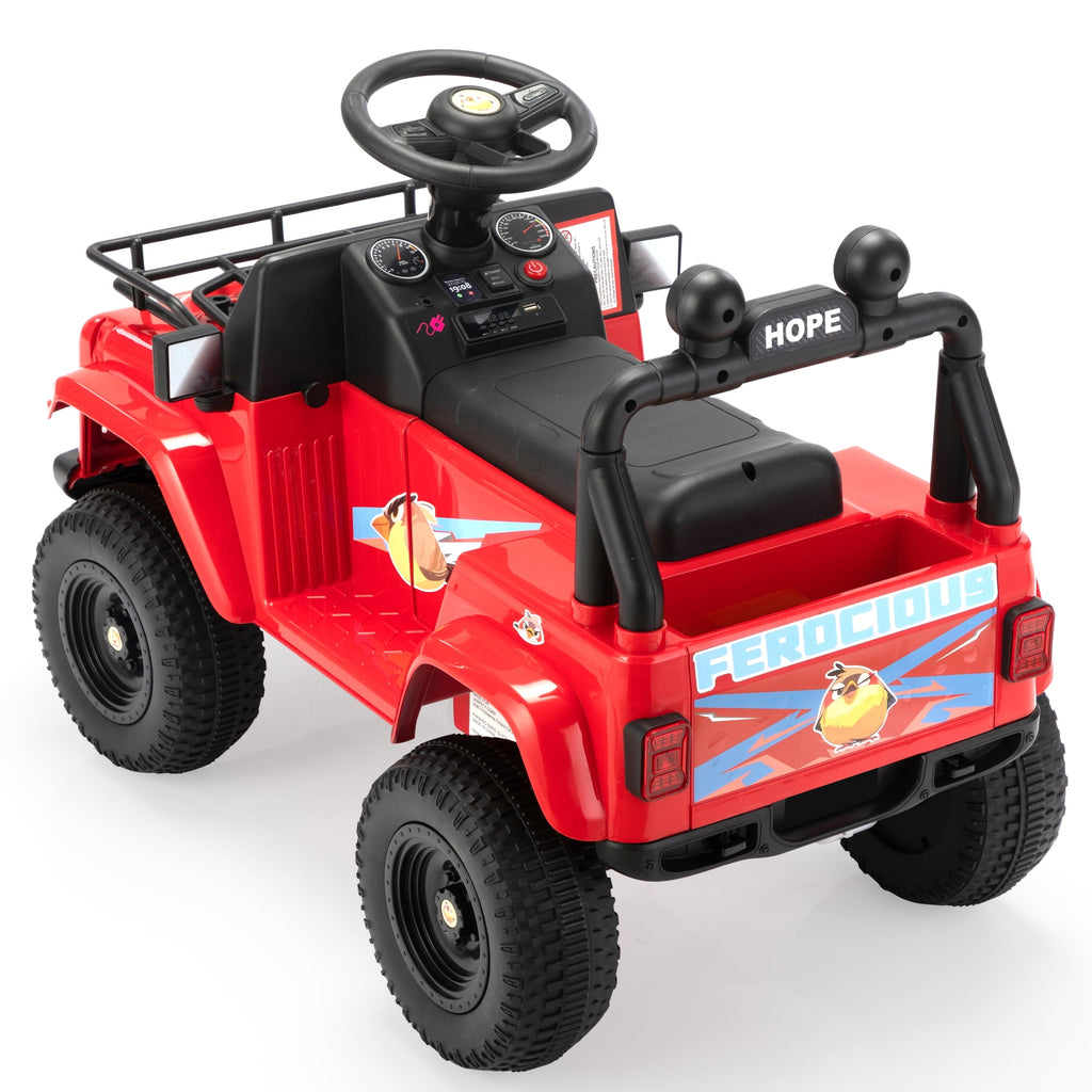 Track 7 6V Kids Ride on Truck Car, Electric Vehicles Battery Powered Cars for Toddlers with Spring Suspension, LED Lights, MP3, Bluetooth Off-Road Truck , Red