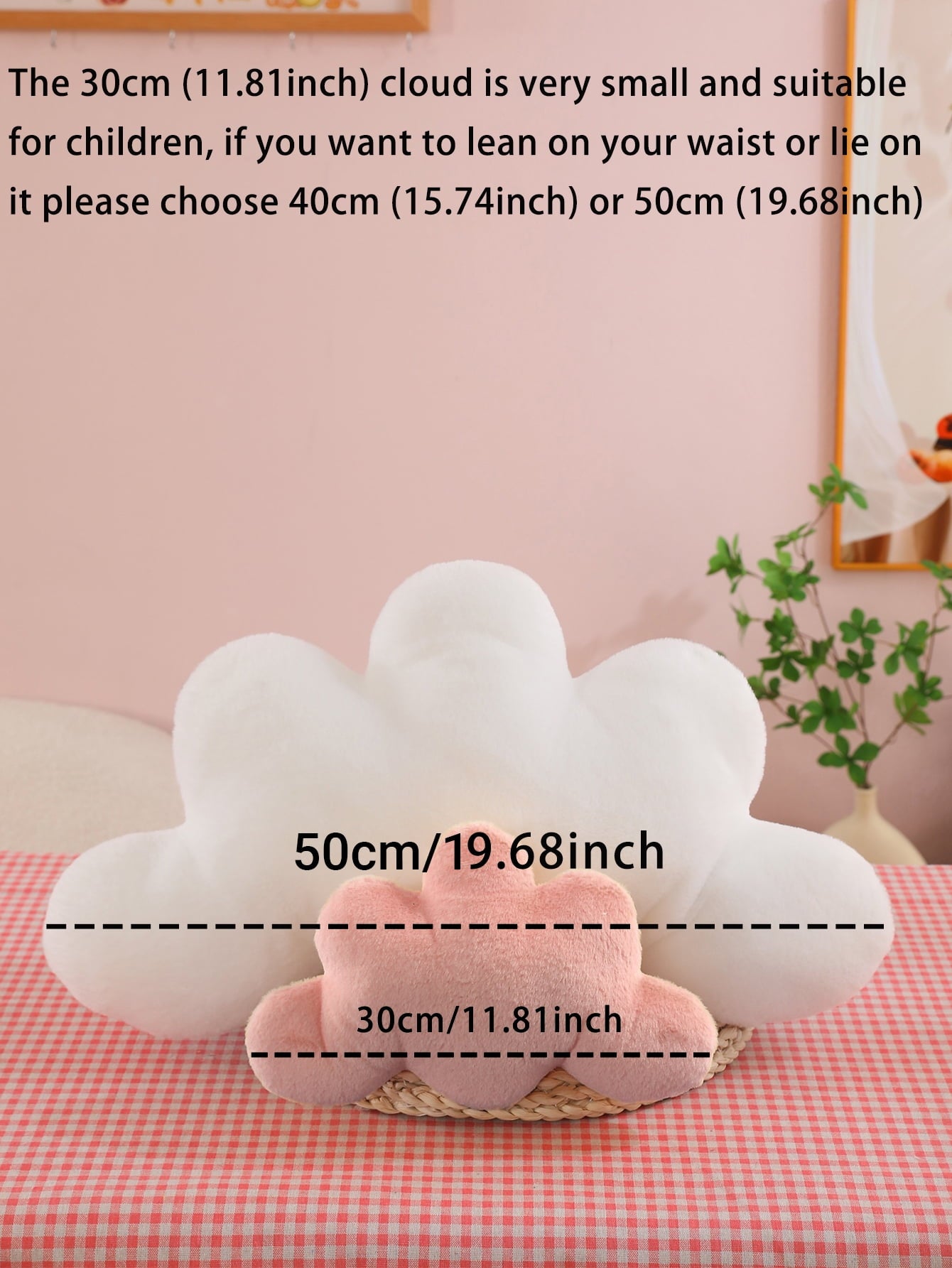 COOKCOK Cloud Pillows, 19.68“ Cloud Shaped Throw Pillow, Soft Floor Pillow for Home Decor, Cute Plush Decorative Pillows with Soft Faux Rabbit Fur for Sofa Bedroom Living Room, Pink