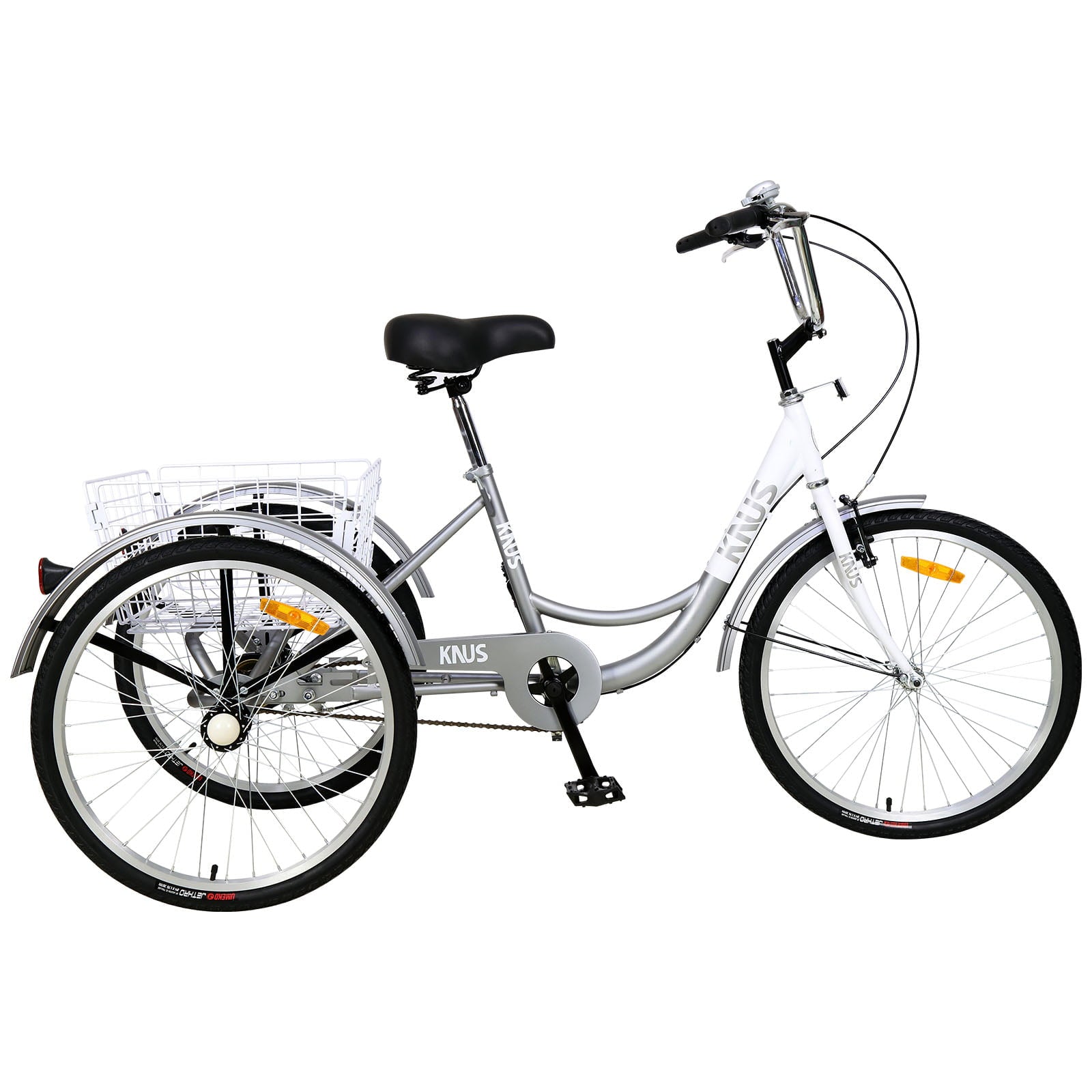 LISUEYNE Adult Folding Tricycles, 3-Wheel Cruiser Bike, 26 inch Wheels Adult Trikes with Low Step-Through, Large Basket, Foldable Tricycle for Adults, Adjustable Handlebar, Silver