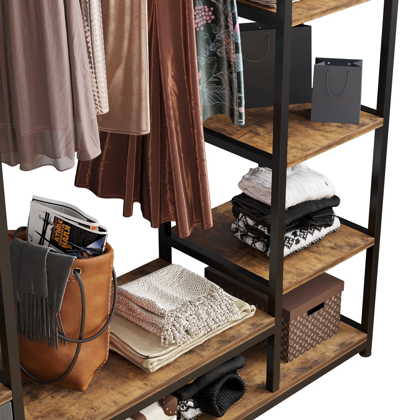 COOKCOK Metal Garment Rack Heavy Duty Clothing Rack with Shelves Freestanding Closet Organizer, Non-Woven Drawer