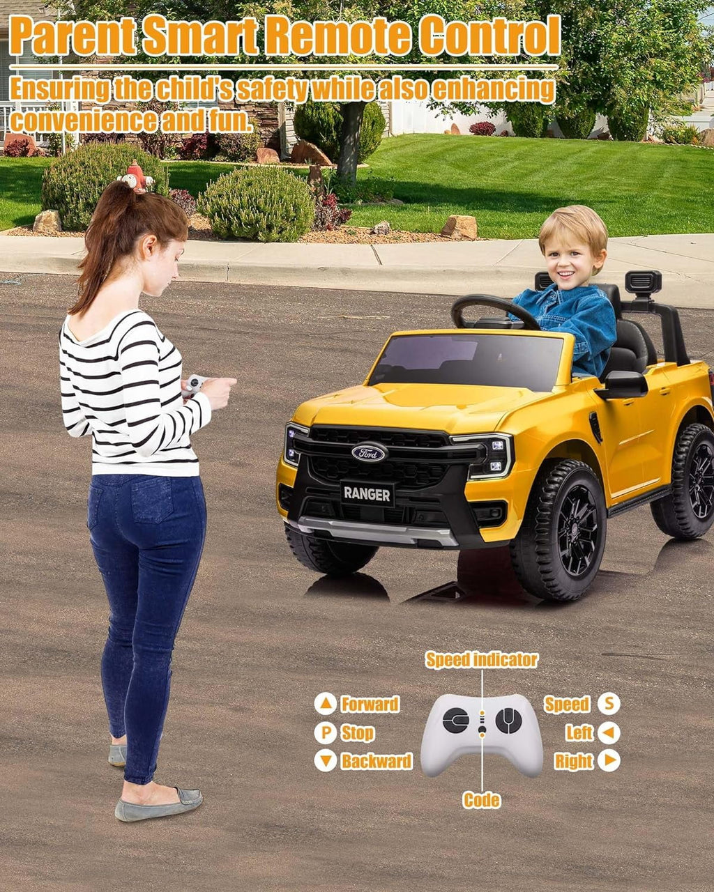 SUSIELADY 12V Licensed Ford Ranger, Kids Ride on Pickup Truck, with Remote Control, Music Player, LED Lights, Bluetooth, Soft Start, for Kids Aged 3+