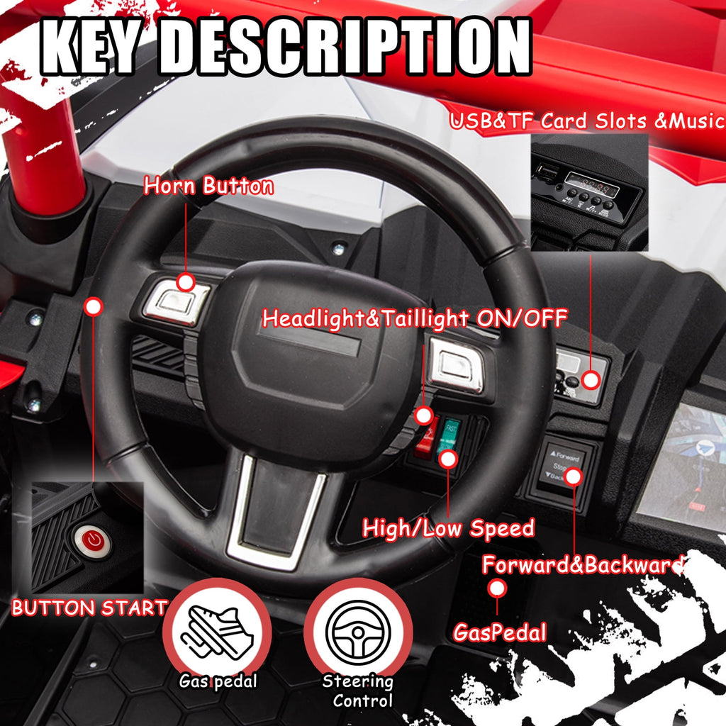 Track 7 24V Ride on UTV, 2-Seater Ride on Car with Remote Control, Music, 2 Speed, Key Start, 4x4 Ride on Off-Road Truck, Blue