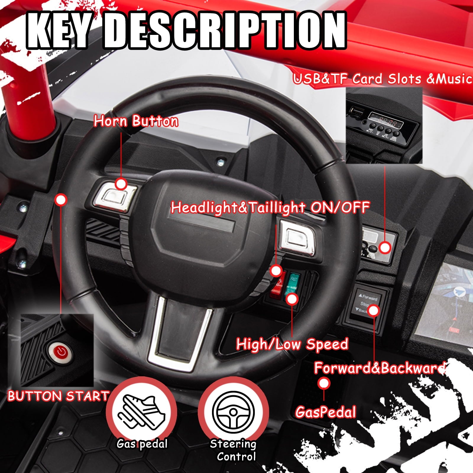 Track 7 24V Ride on UTV, 2-Seater Ride on Car with Remote Control, Music, 2 Speed, Key Start, 4x4 Ride on Off-Road Truck, Blue