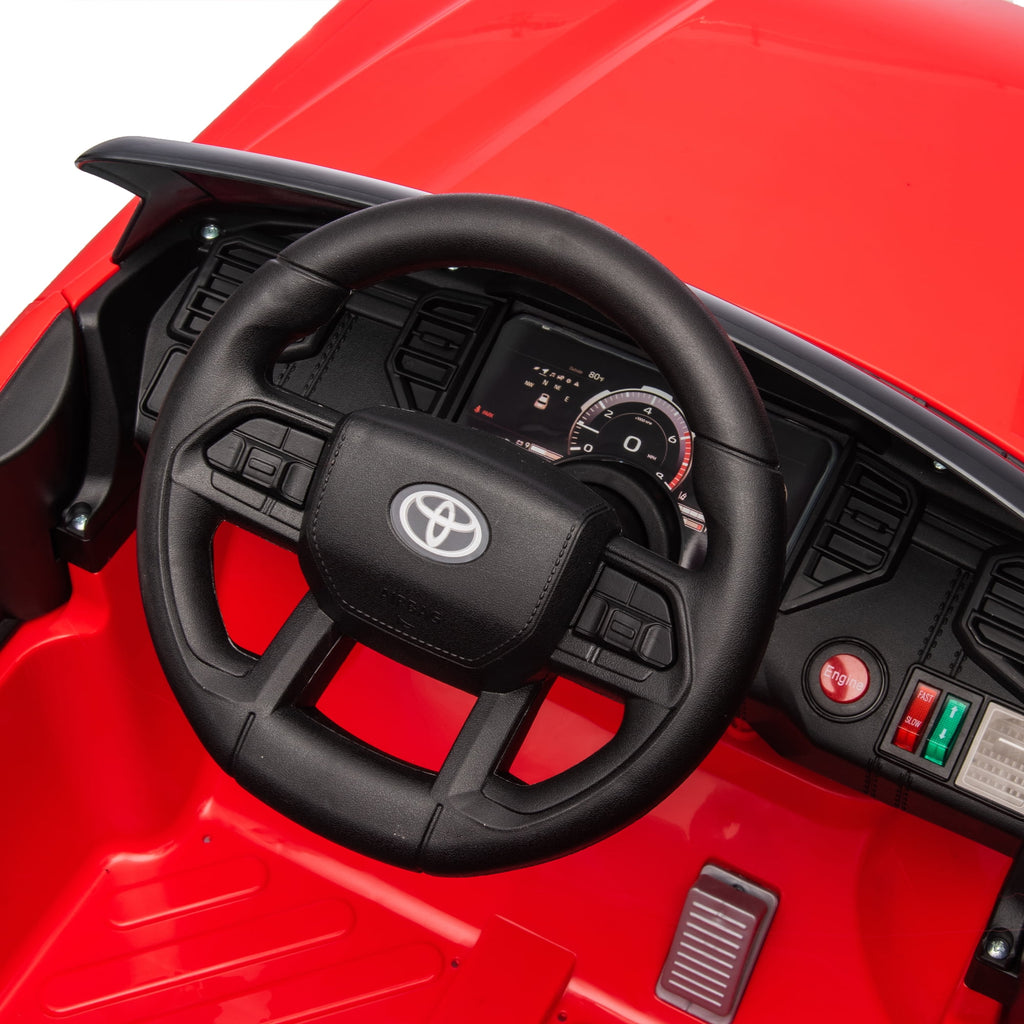 Track 7 Kids Ride on Car, 12V Licensed Toyota Tundra Pickup Electric Car with Remote Control, Music, LED Lights, Toyota Electric Vehicle Toy, Red