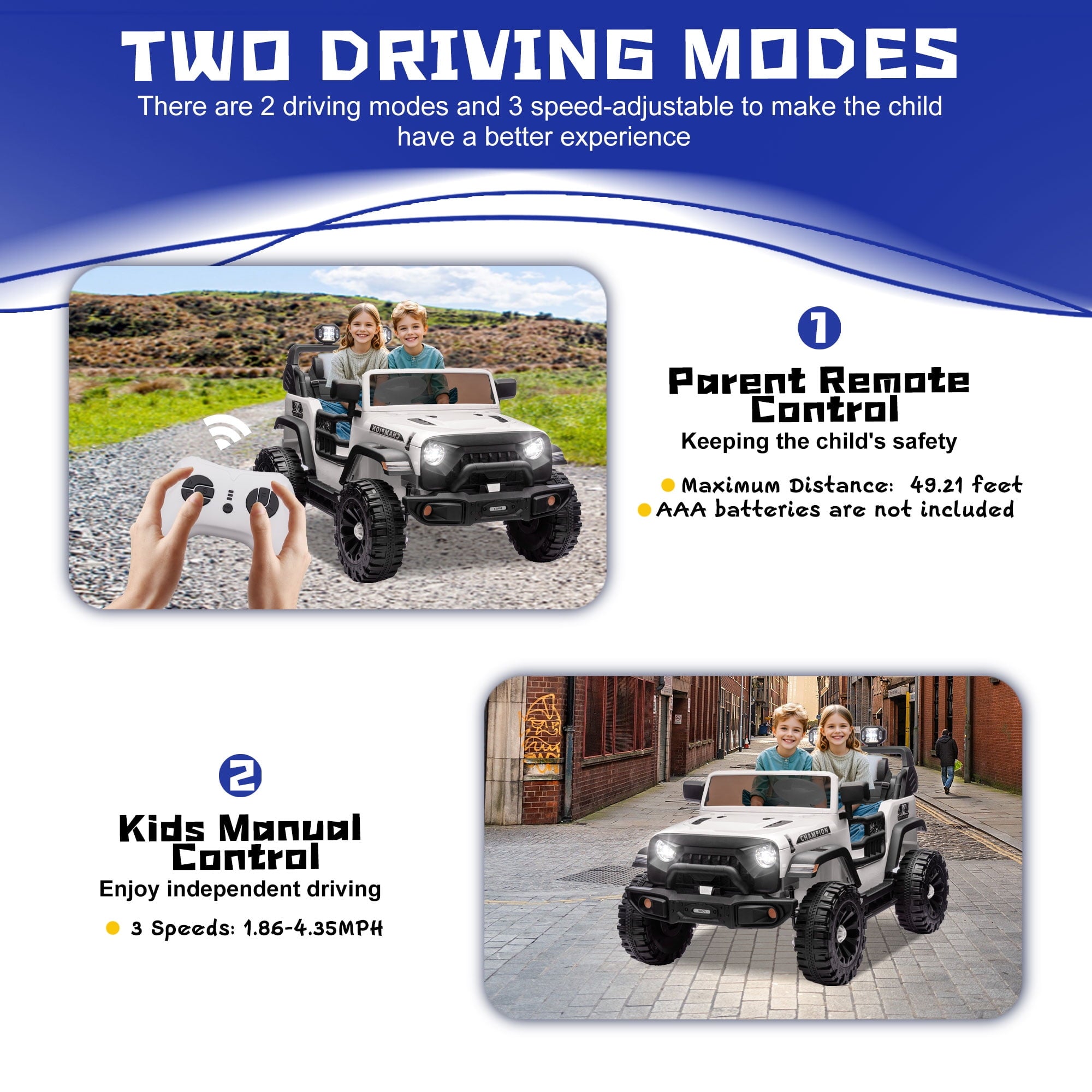 Track Seven  24V Ride on Truck, 2 Seater Ride On Toy Car for Big Kids, 19.7" Large Wide Seat, 4WD Electric Truck Car with Music, Bluetooth, Light and Searchlight, Max Speed 4.35 mph, White