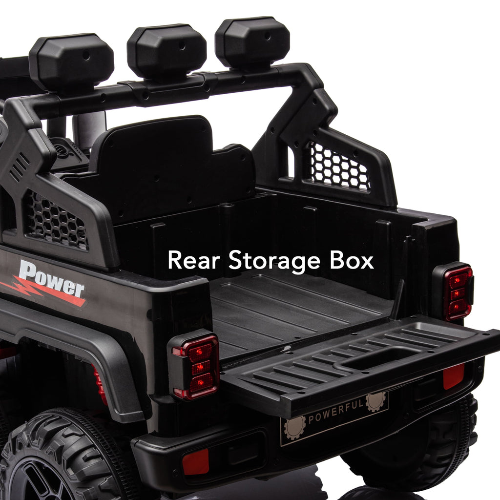 Track 7 24V Kids Ride on Pickup Truck, 4WD Ride on Car with Remote Control, Bluetooth, Rear Storage Box, LED Lights, 6- Wheels Electric Car for Boys Girls, Black