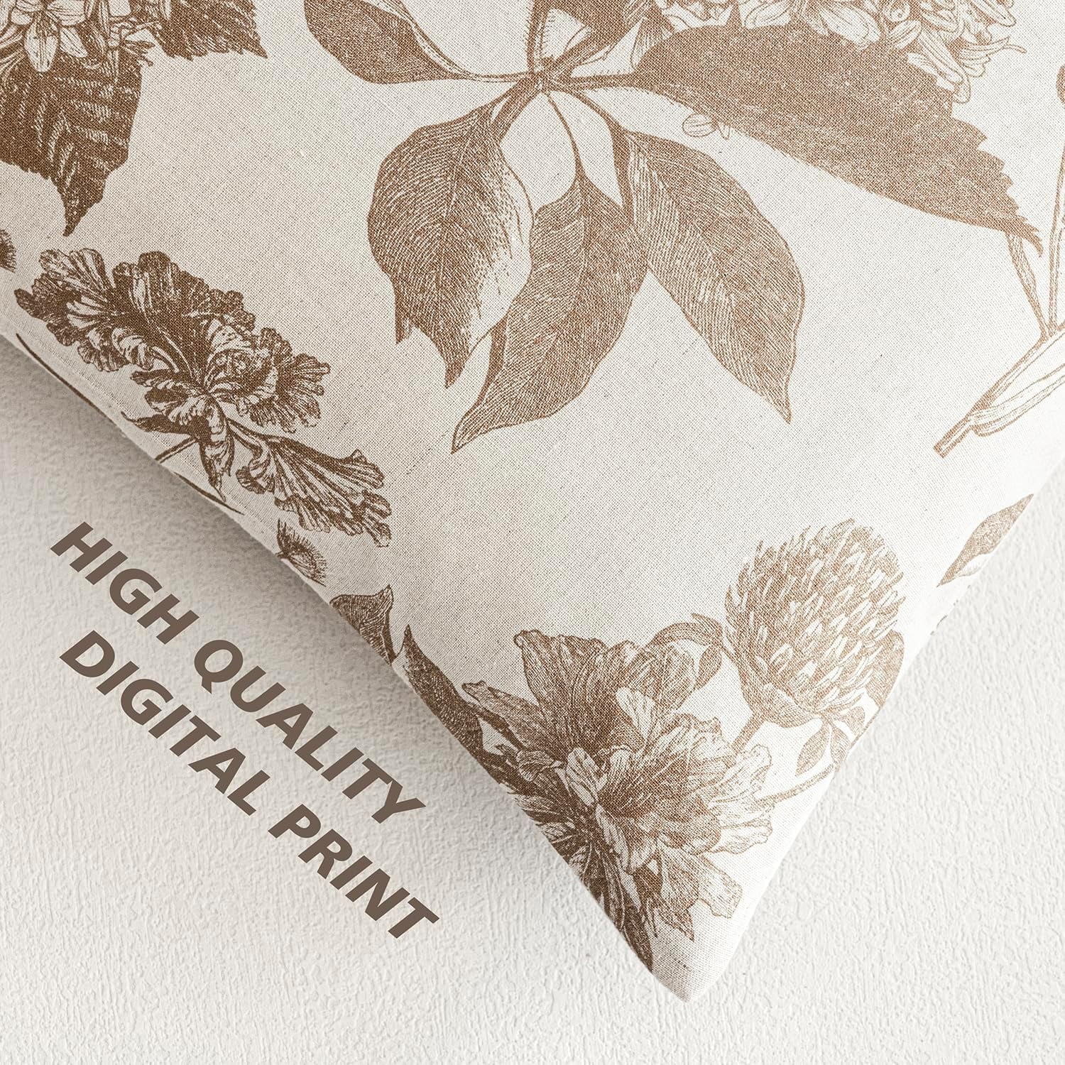 COOKCOK Set of 2 Linen Floral Vintage Throw Pillow Covers Neutral Accent Print Decorative Cushion Covers Farmhouse Home Decor for Sofa Chair Couch Bedroom Living Room Outdoor, 18"x18", Light Brown