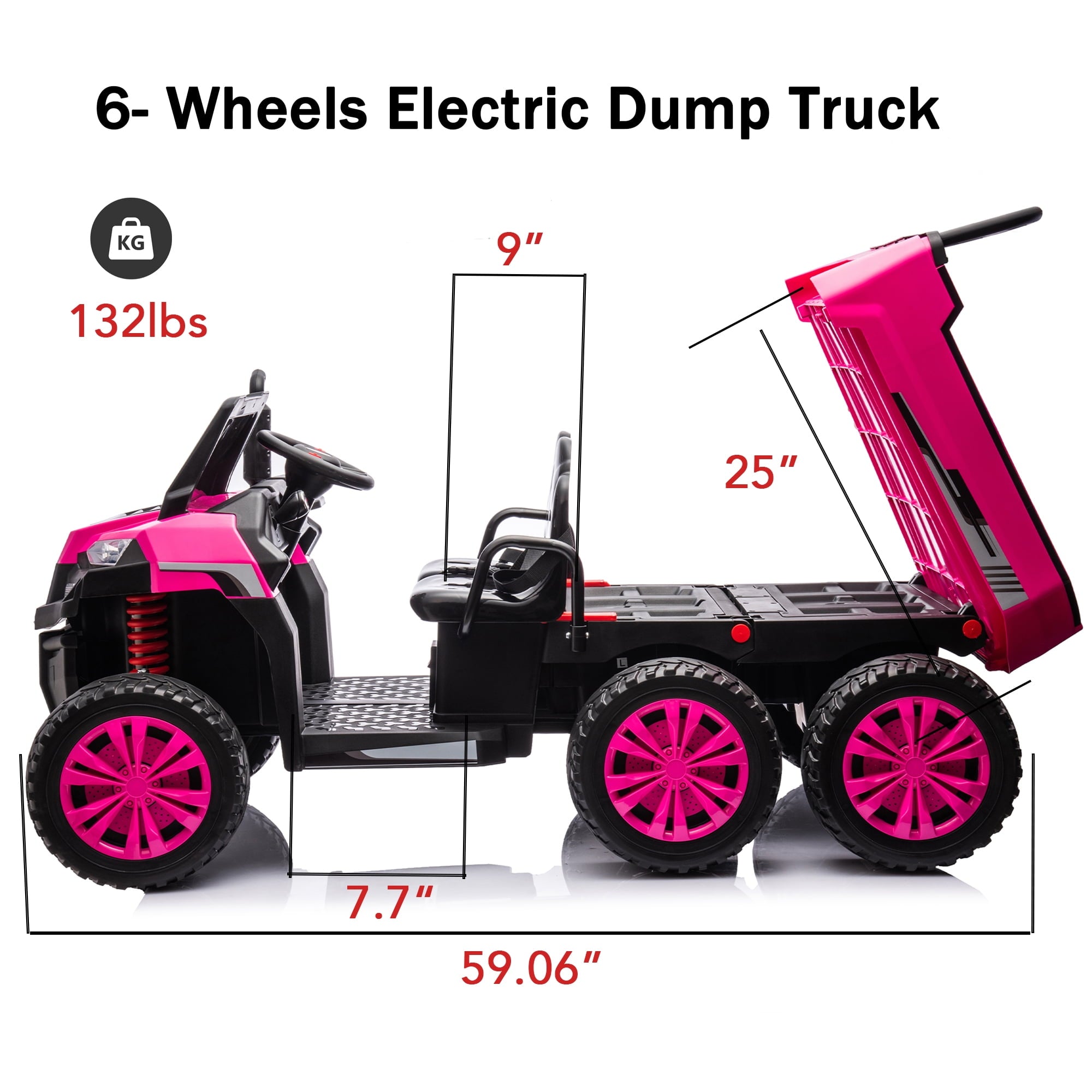 Track 7 24V Ride on Car, 2-Seater Ride On Dump Truck, 6 Wheels Electric Car with Remote Control, Music, Shift Lever, off-Road Ride on UTV, Pink