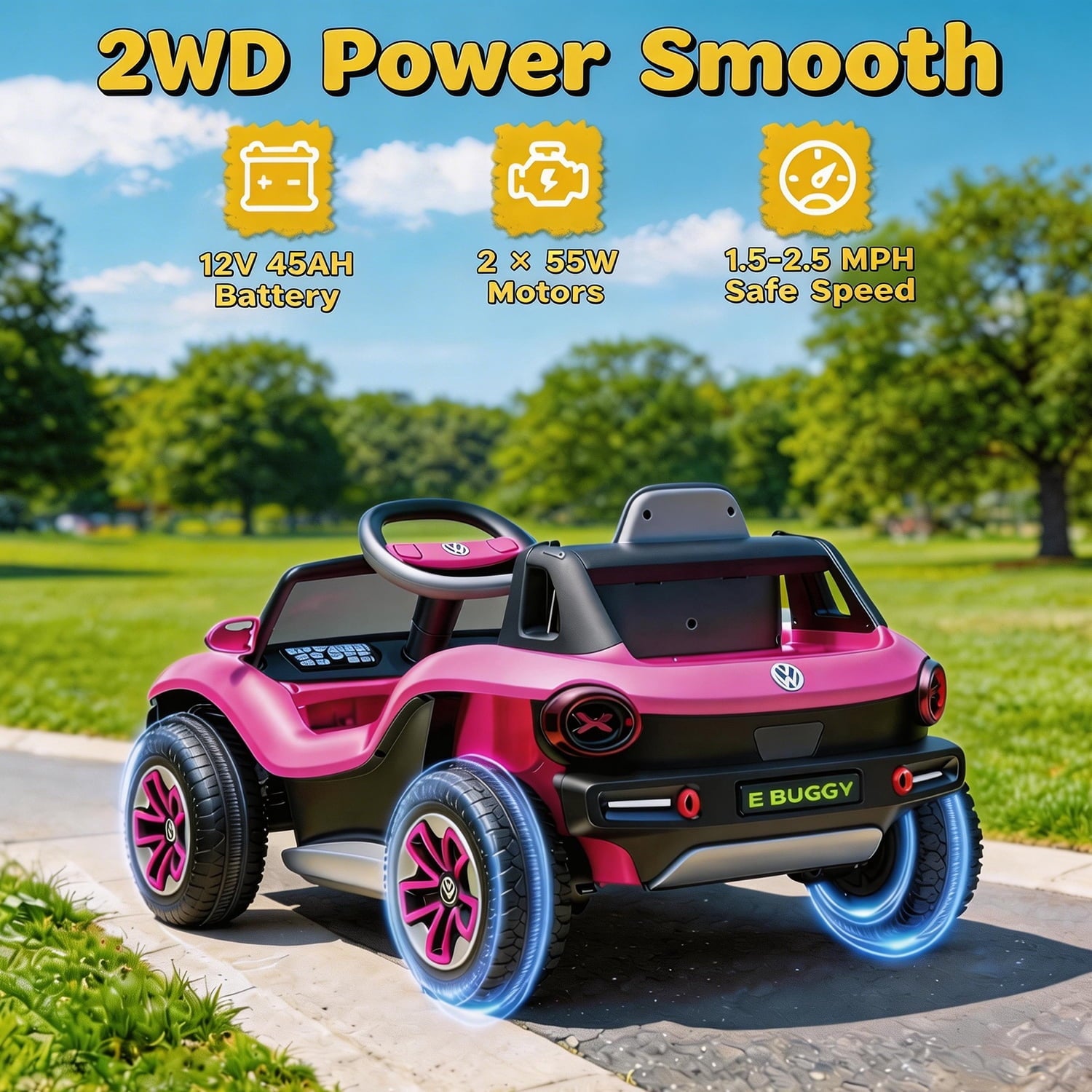 Track Seven 12V Ride on Car, Licensed Volkswagen Beetle Kids Electric Car with Remote Control, Bluetooth, USB, Rear Storage, LED Light, 2WD, Electric Ride on Toy Car for Kids Toddlers Aged 3+
