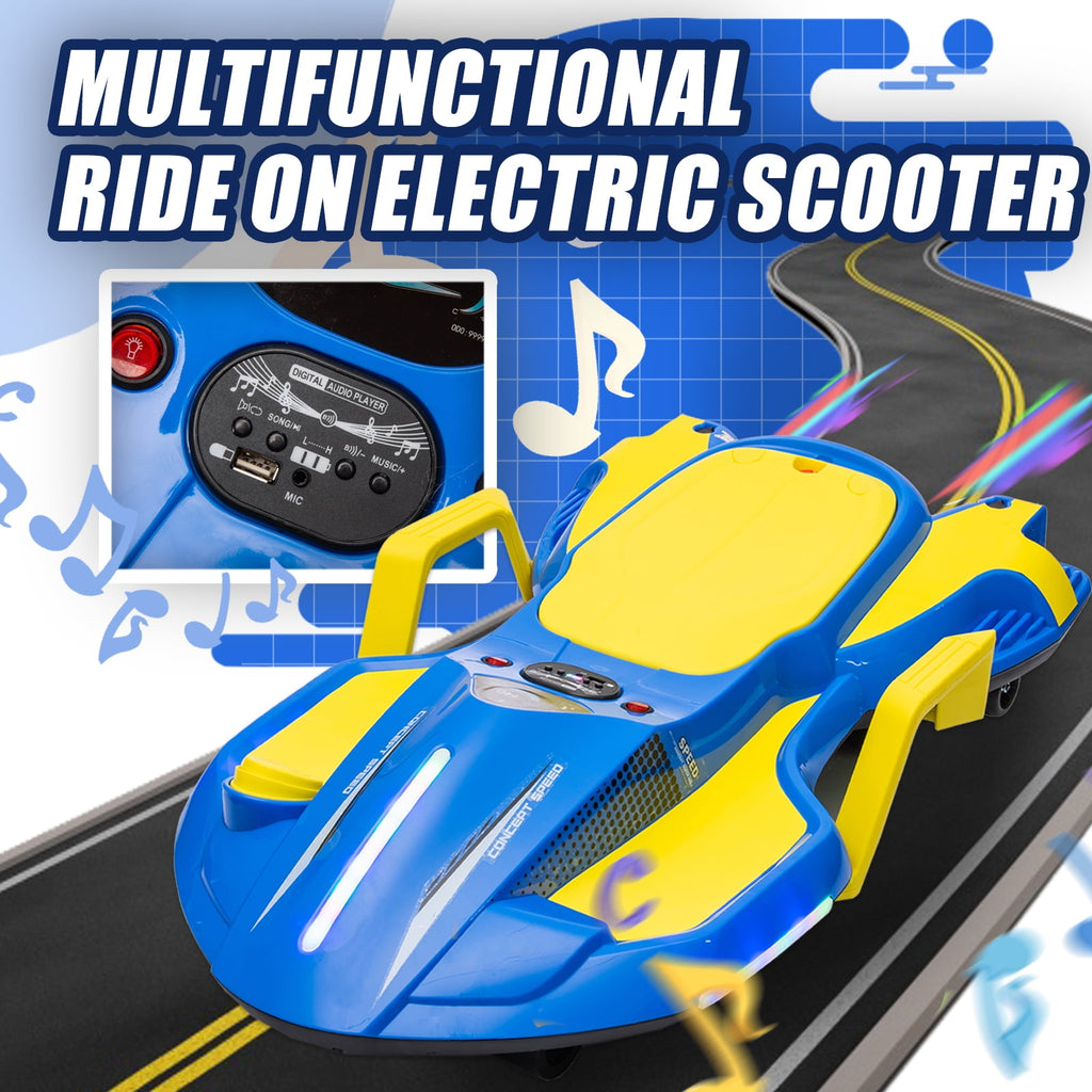 SUSIELADY 24V Ride on Electric Scooter with Helmet, Knee Pads, Glove, 200W Motor, 5.59 - 6.84 mph, Use for 1-2 hours, with Spray Function, Gravity Steering, Music for Child 6+
