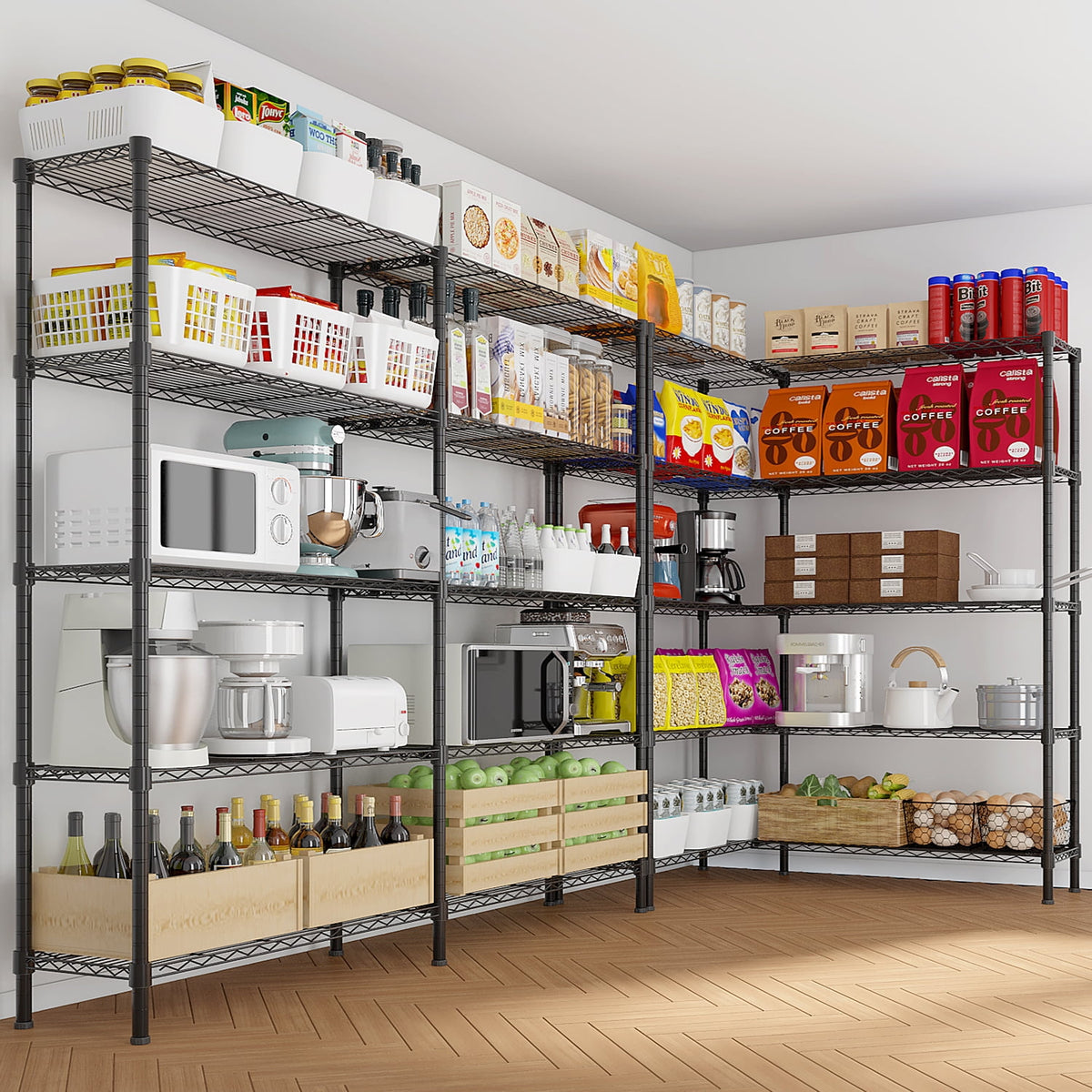 COOKCOK 5-Tier Metal Storage Shelves, Heavy Duty Wire Rack Shelving Unit for Garage Kitchen Storage, 13.8"D x 58"W x 71"H Adjustable Shelf for Basement & Pantry Room Organization, Easy Assembly