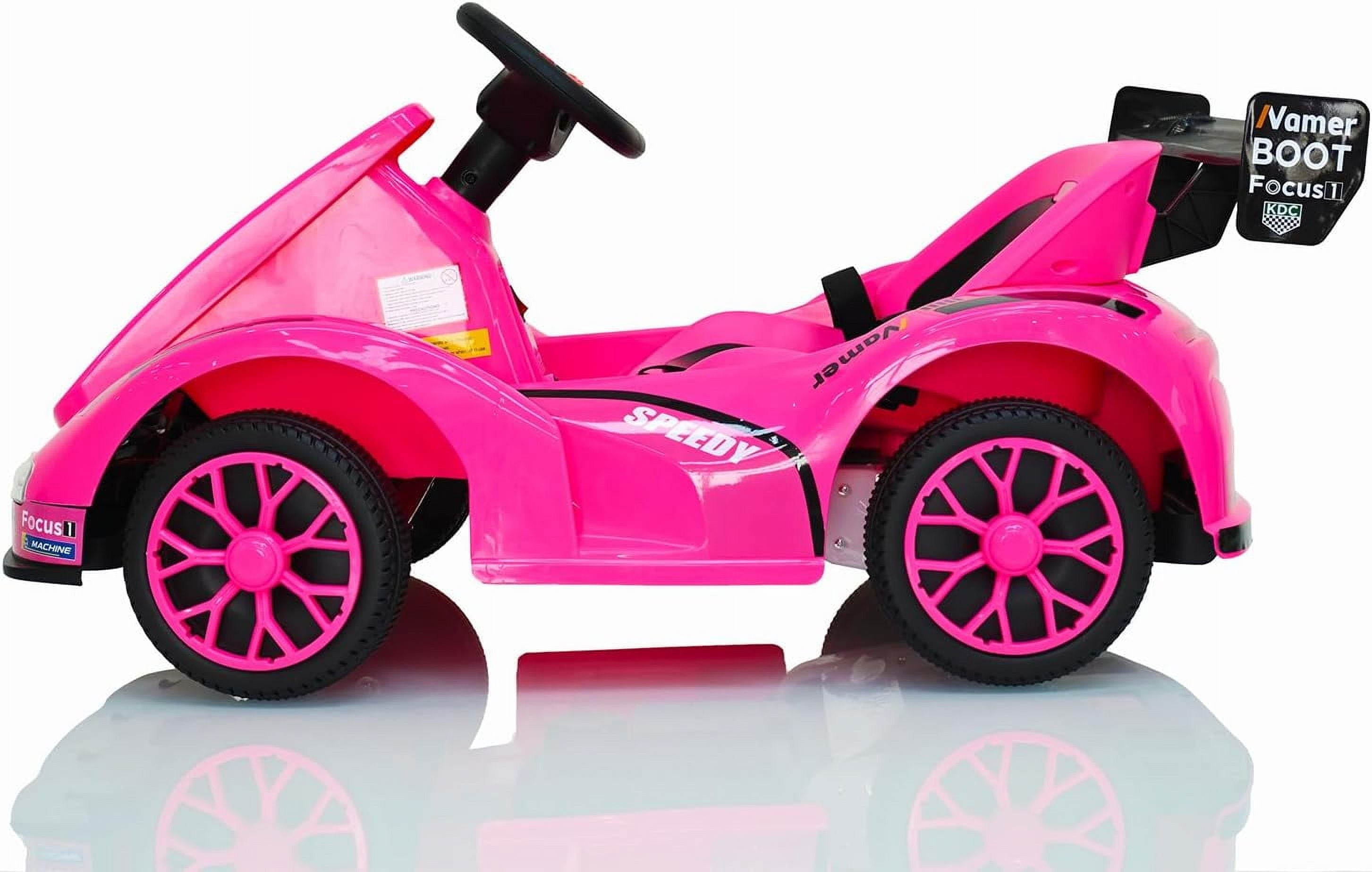 Track 7 12V Electric Go Kart for Kids, 4 Wheeler Pedal Car for Boys Girls, Dual Drive Ride on Car Toys for Toddlers Kids 3-6 w/Parent Remote Control, 3-Point Safety Belt, Pink