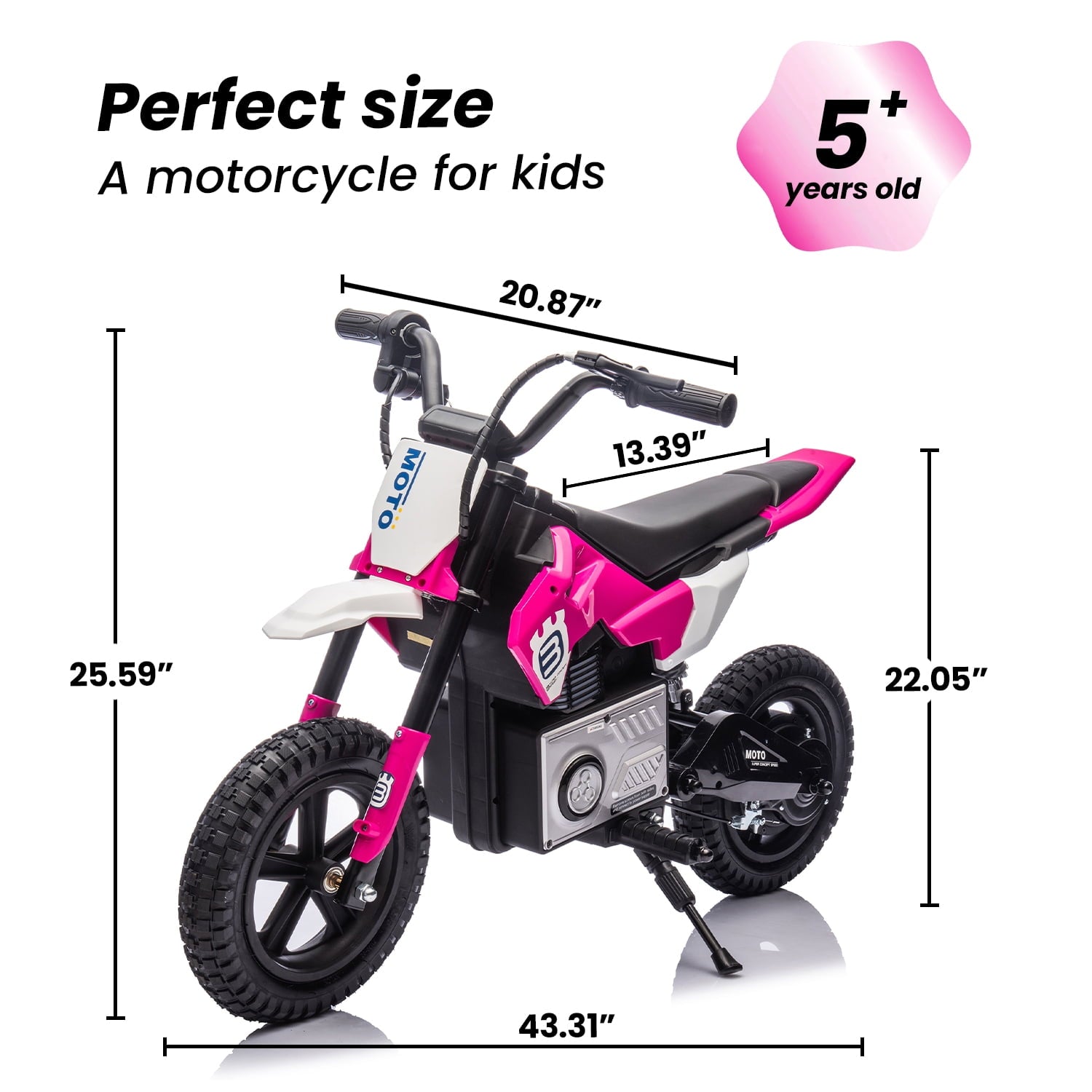 Track 7 24V Ride on Motorcycle, 200W Motocross Electric Dirt Bike with Hand Operated Brakes, Adjustable Speed, LED Lamp, Music, Max Speed 10mph, Electric Motorcycle for Kids Age 5+, Red