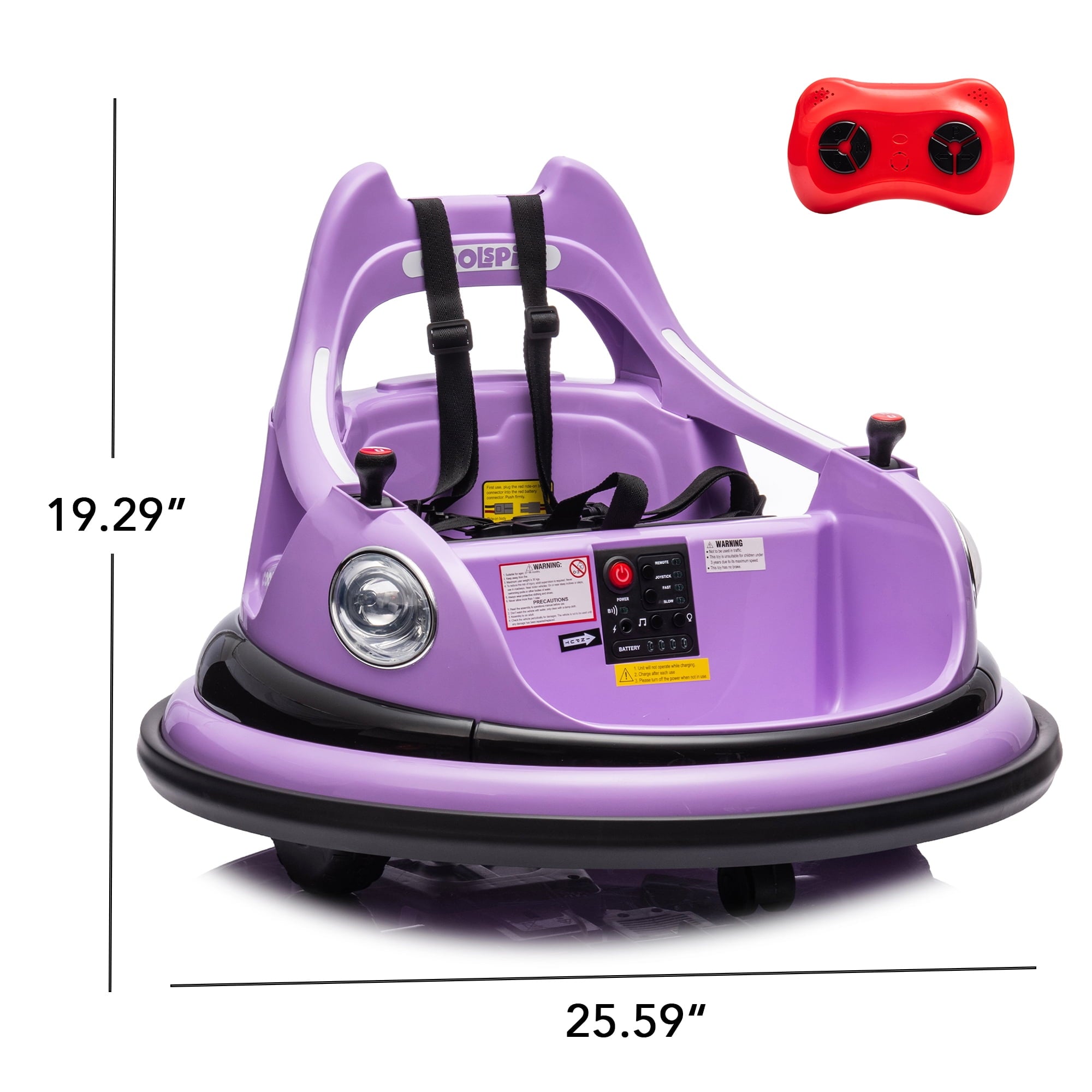 Track 7 12V Ride on Bumper Car, Electric Bumper Car for Kids & Toddlers, Remote Control, 2 Speed, Bluetooth, Music, 5 Lighting Mode, 360°Spin, Max 3.1mph, Purple