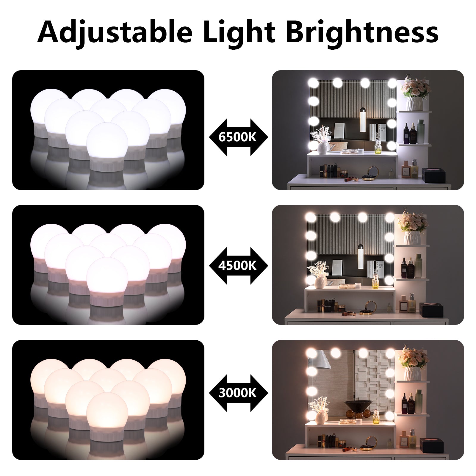 COOKCOK Vanity Set with Lighted Mirror, 10 LED Bulbs Vanity Dressing Table with 3 Storage Shelves 1 Drawer 1 Cabinet, Makeup Table with Cushioned Stool, White