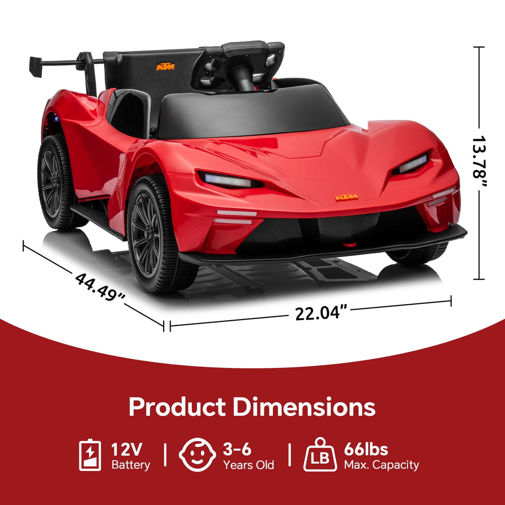 Track Seven 12V Ride on Car with Remote Control, Licensed KTM X-BOW GTXR Electric Car for Kids Age 3+, Music, Ride on Toy Electric Vehicle, Red