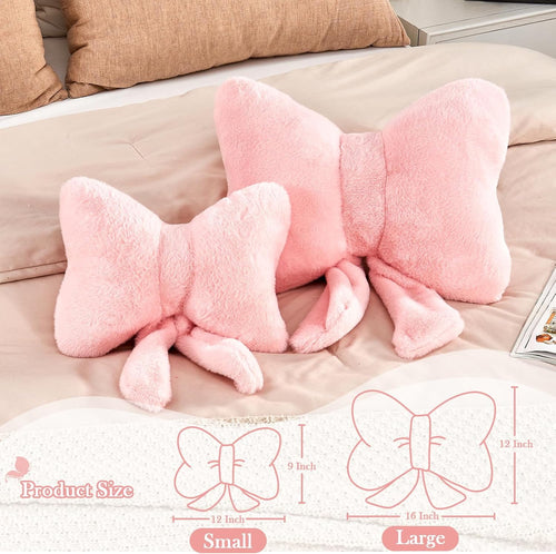 COOKCOK Bow Pillow, Soft Bow Decorative Throw Pillows with Faux Rabbit Fur, Cute 12" Bow Throw Pillows for Home Decor, Plush Pillow for Bedroom Sofa Couch, Pink