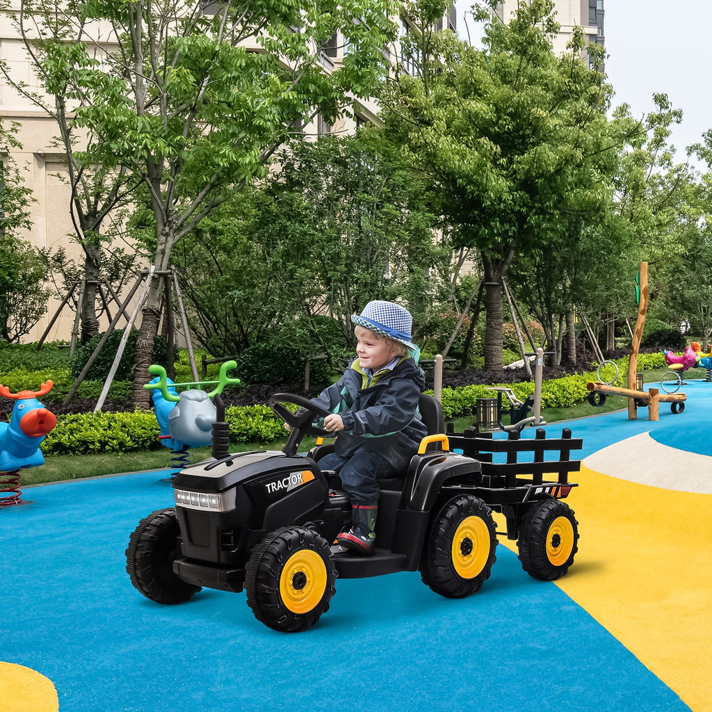 LISUEYNE 12V Ride on Tractor with Trailer,  Electric Car with Music, USB, LED Lights, Ride on Car for Kids Age 3-6 Years, Max Speed 5mph, Black
