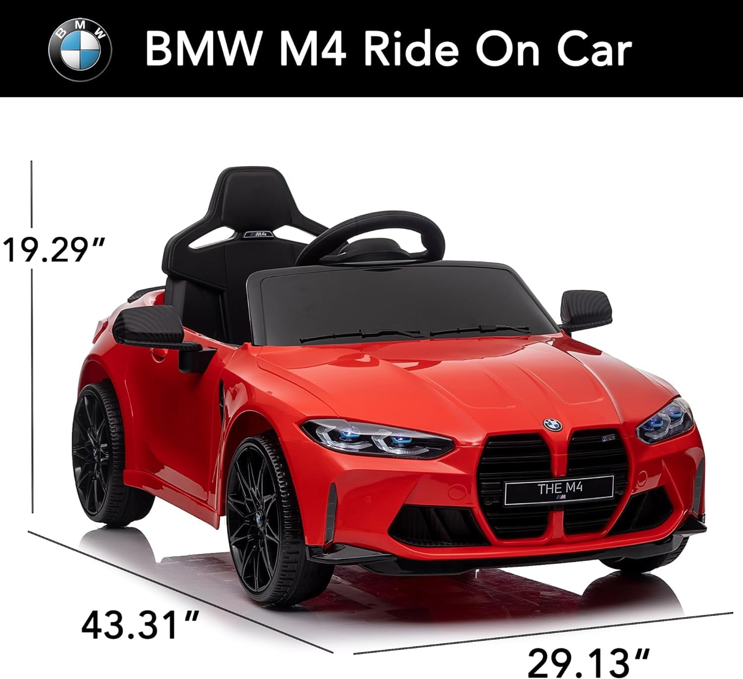 SUSIELADY 12V Kids Ride on car, Licensed BMW M4, with Handle with Wheels, Pull, Parent Remote Control, Power Display, USB, MP3, Bluetooth, LED Light