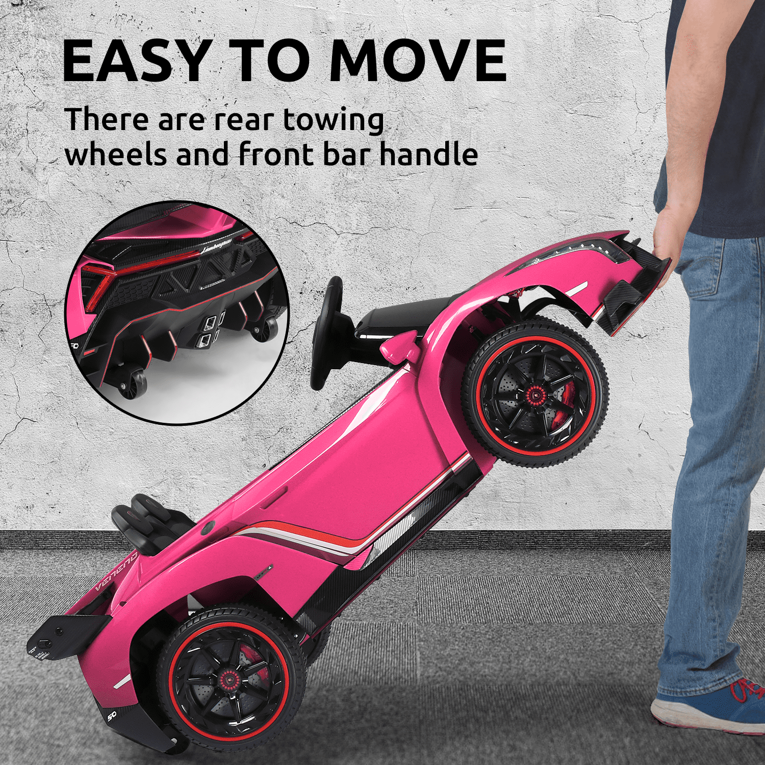 Track Seven 12V Kids Ride on Car, Licensed Lamborghini Veneno Electric Car with Remote Control, Music, Age 3+, Pink