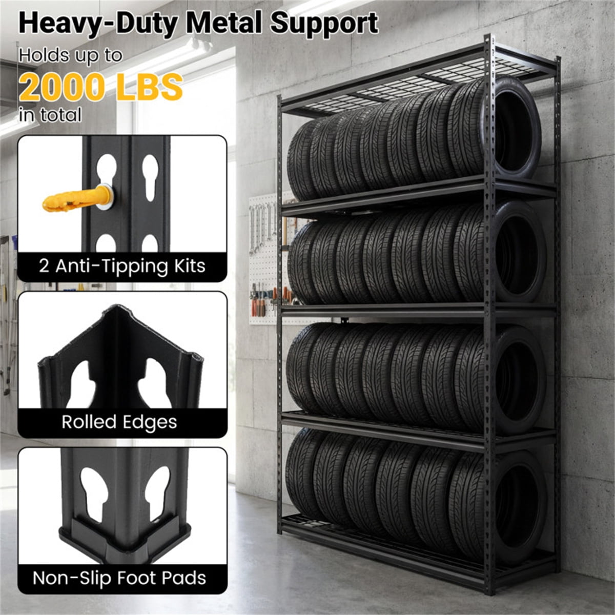 COOKCOK Storage Shelving Unit, 5-Tier Heavy Duty Garage Shelving, 36" W x 18" D x 72" H Adjustable Metal Shelves for Industrial Shelving Unit Utility Shelf, for Kitchen, Warehouse, Basement, Black