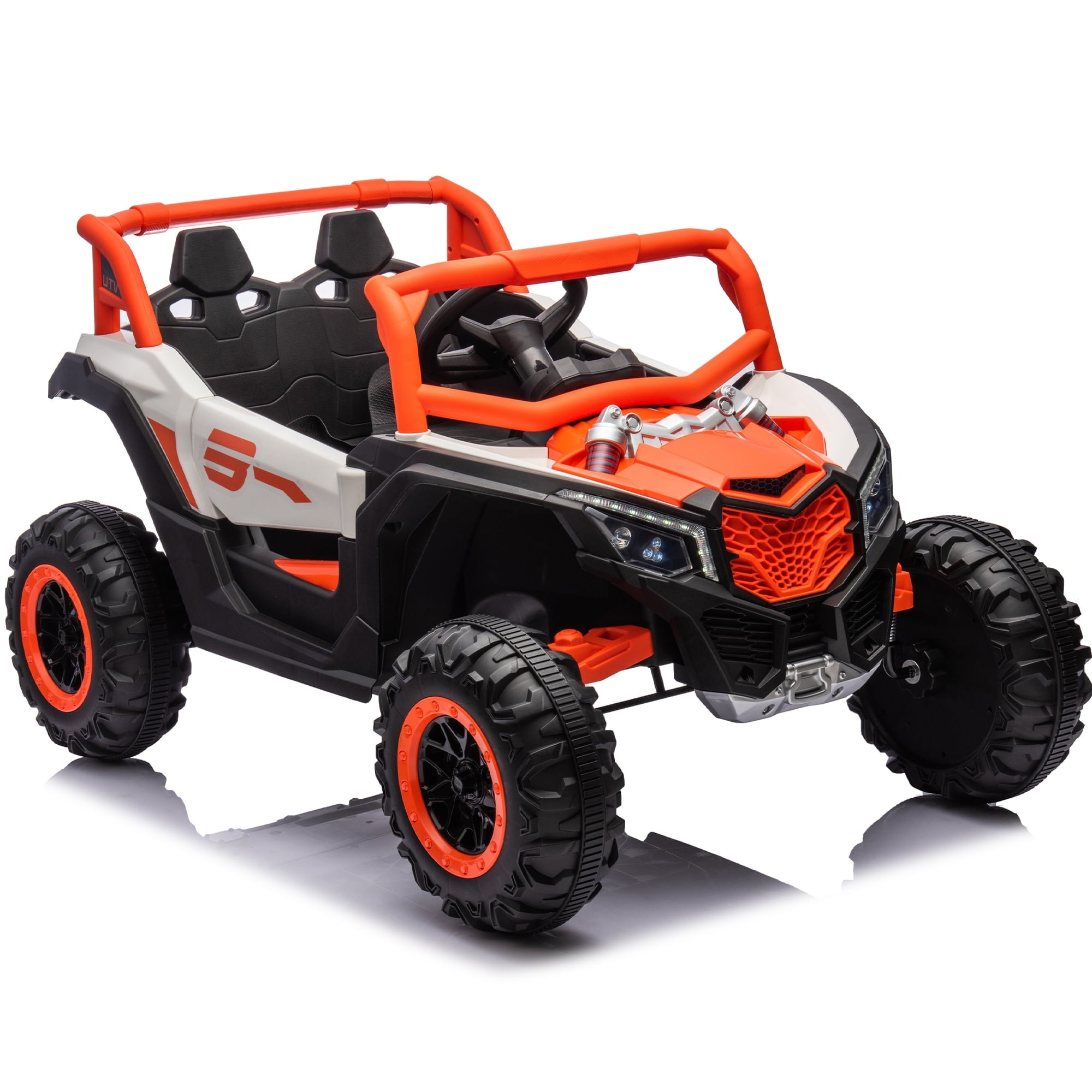 Track 7 12V Kids Electric UTV Car, Ride on Car with Remote Control, Manipulation Platform & LED Lights, Riding Toys for Boys & Girls Aged 3~6, Orange&White