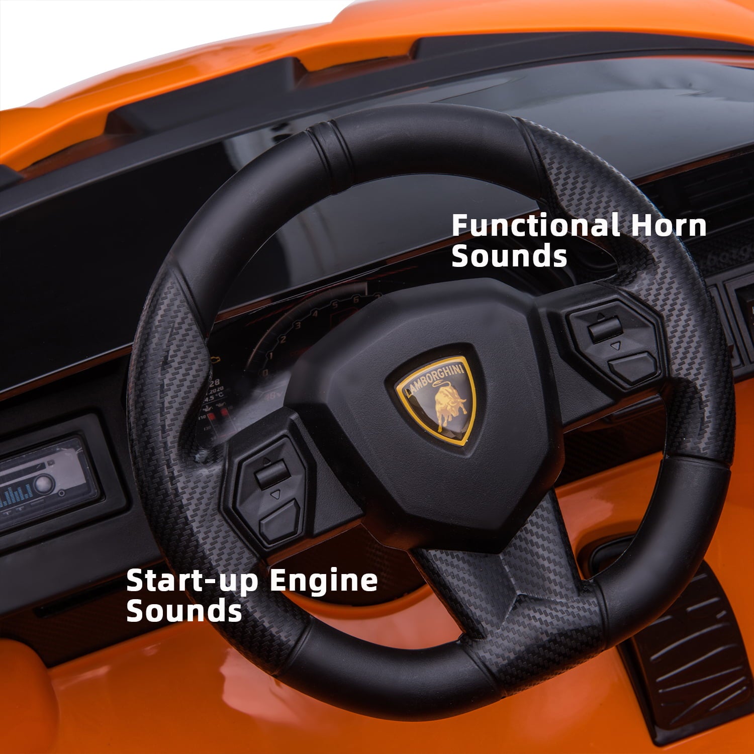 LISUEYNE Kids Ride on Car, 12V Lamborghini Sian Electric Car for Boys Girls, Remote Control, Orange