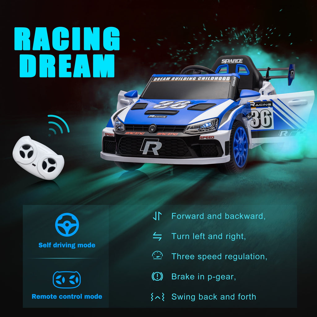 Track 7 Kids Ride on Car, 12V Electric Sports Car with Remote Control, Bluetooth, Front Light, Electric Buggies for Boys Girls Age 3+, Blue